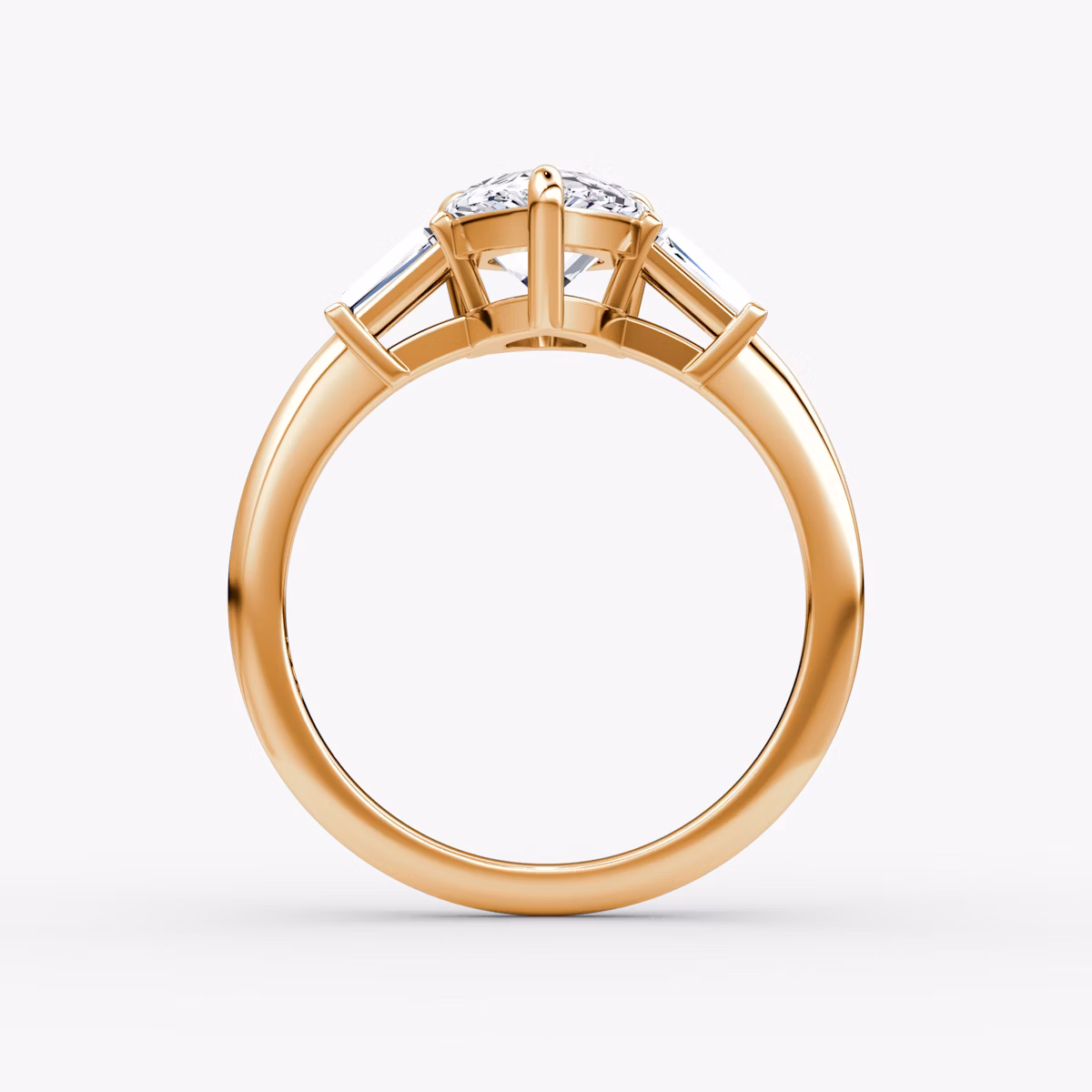 The Tapered Baguette Three Stone | Pear | 14k | Rose Gold | bandAccent: Plain | caratWeight: 1.0ct | excludeFromFeed: null | diamondOrientation: vertical
