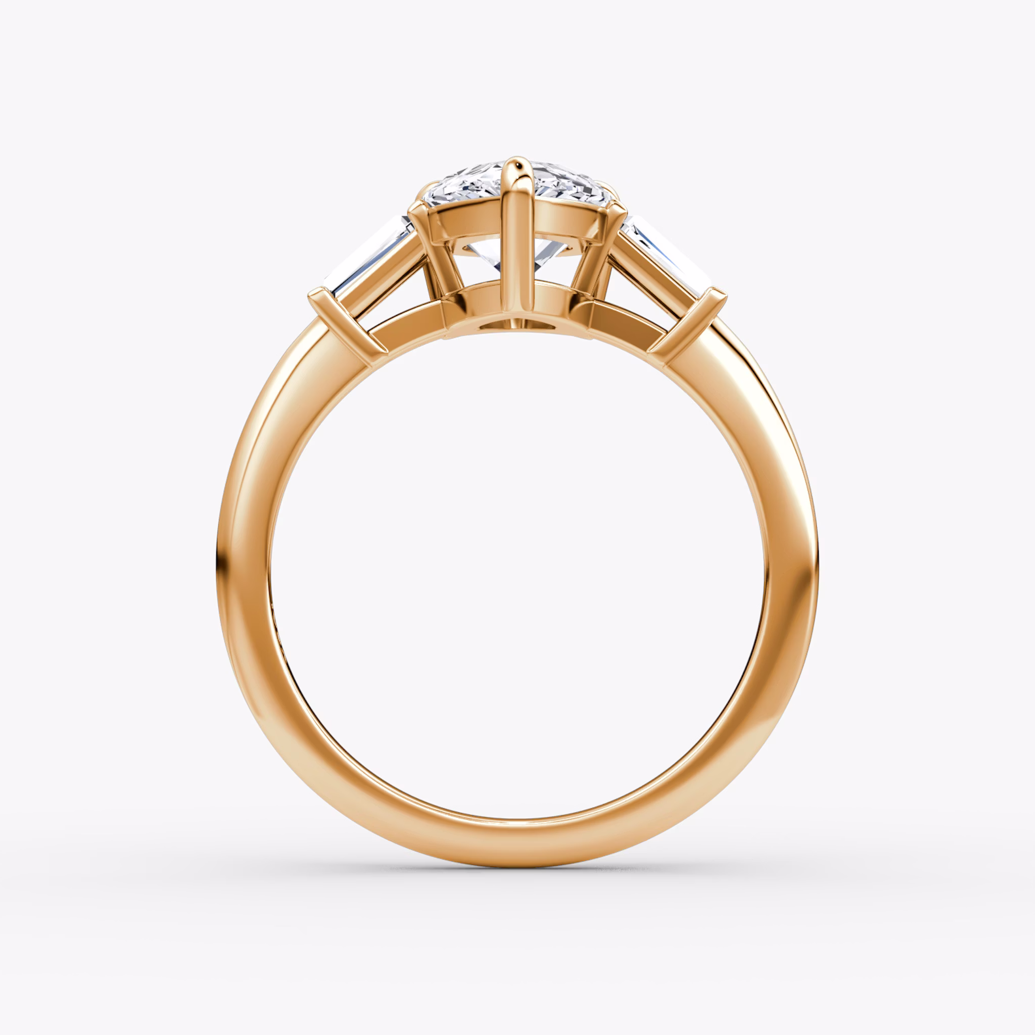 The Tapered Baguette Three Stone | Pear | 14k | Rose Gold | bandAccent: Plain | excludeFromFeed: null | diamondOrientation: vertical | caratWeight: other