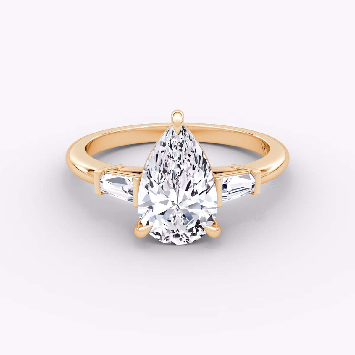 The Tapered Baguette Three Stone | Pear | 14k | Rose Gold | bandAccent: Plain | caratWeight: 1.0ct | excludeFromFeed: null | diamondOrientation: vertical