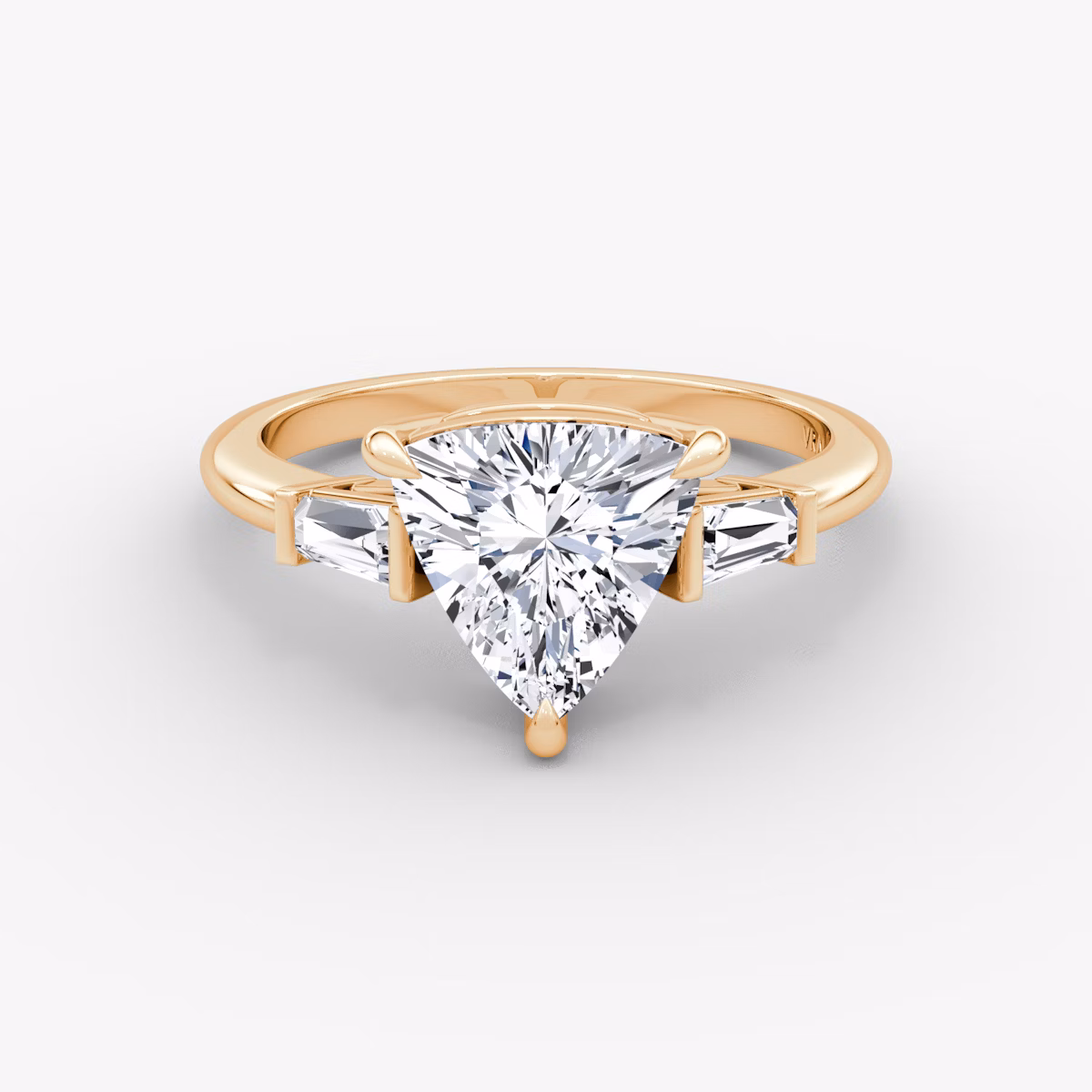 The Tapered Baguette Three Stone | Trillion | 14k | Rose Gold | bandAccent: Plain | caratWeight: 1.0ct | excludeFromFeed: null | diamondOrientation: vertical
