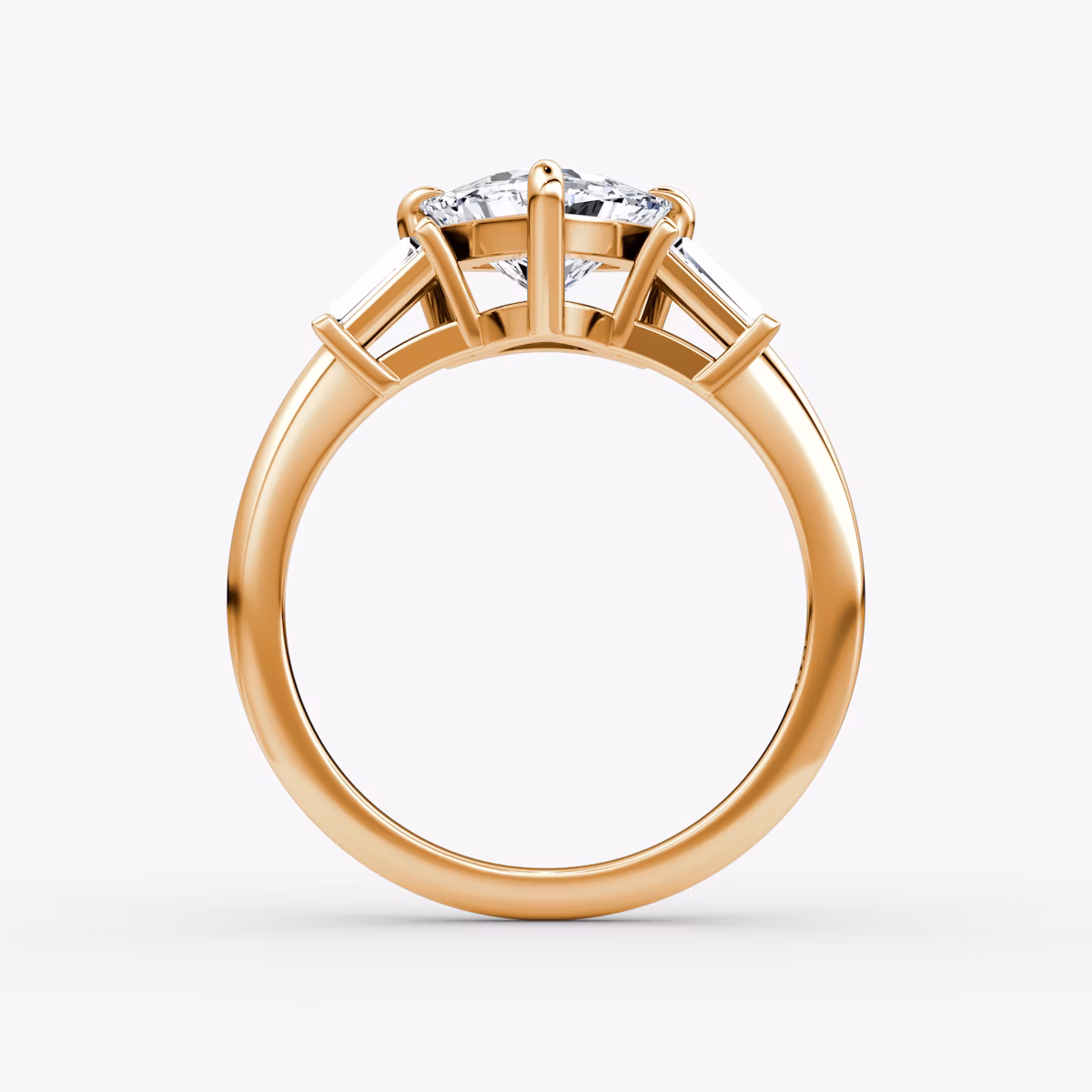 The Tapered Baguette Three Stone | Trillion | 14k | Rose Gold | bandAccent: Plain | caratWeight: 1.0ct | excludeFromFeed: null | diamondOrientation: vertical