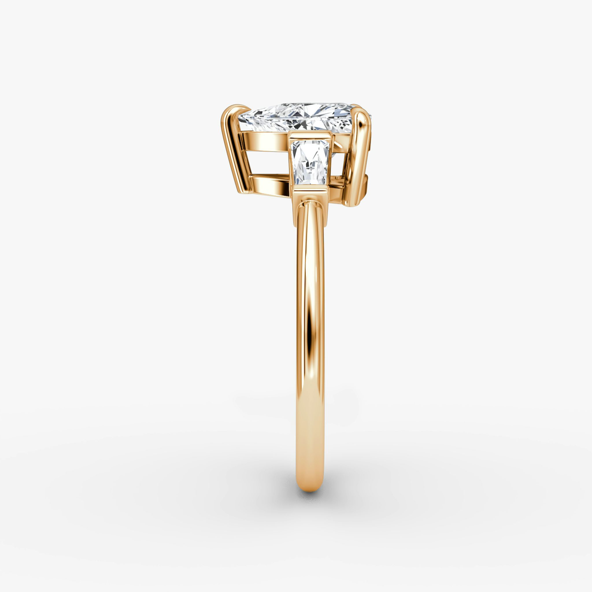 The Tapered Baguette Three Stone | Trillion | 14k | Rose Gold | bandAccent: Plain | excludeFromFeed: null | diamondOrientation: vertical | caratWeight: other