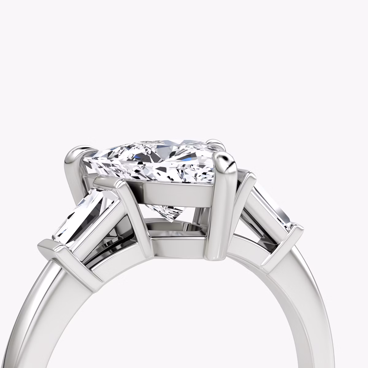 The Tapered Baguette Three Stone | Trillion | 18k | White Gold | bandAccent: Plain | caratWeight: 1.0ct | excludeFromFeed: null | diamondOrientation: vertical