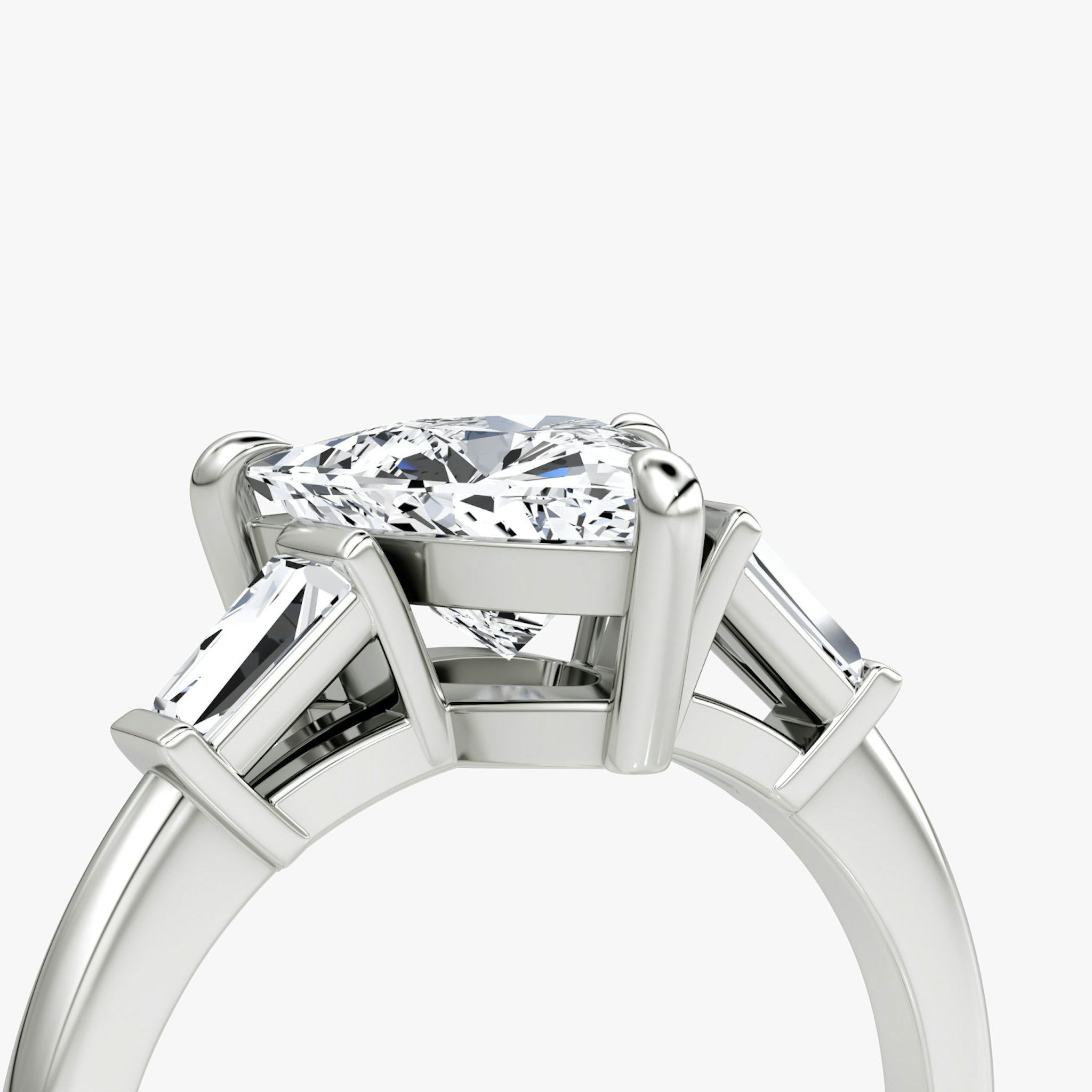 The Tapered Baguette Three Stone | Trillion | 18k | White Gold | bandAccent: Plain | excludeFromFeed: null | diamondOrientation: vertical | caratWeight: other