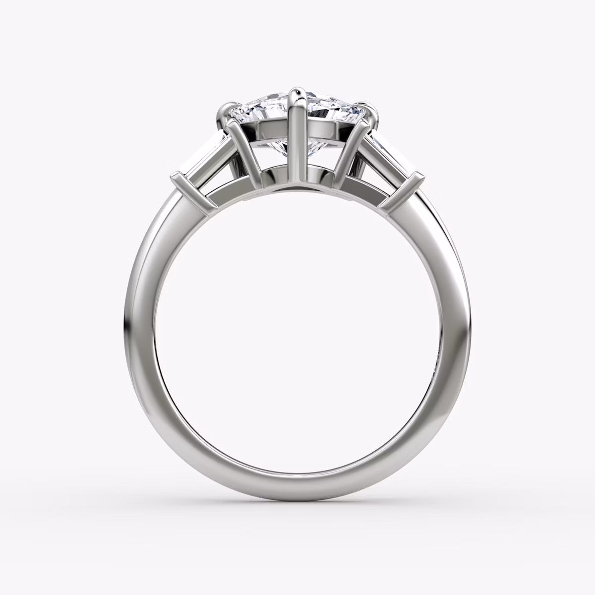 The Tapered Baguette Three Stone | Trillion | 18k | White Gold | bandAccent: Plain | caratWeight: 1.0ct | excludeFromFeed: null | diamondOrientation: vertical