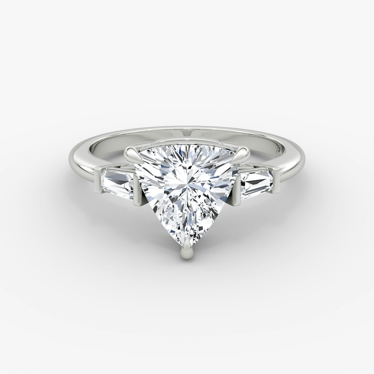 The Tapered Baguette Three Stone | Trillion | 18k | White Gold | bandAccent: Plain | excludeFromFeed: null | diamondOrientation: vertical | caratWeight: other