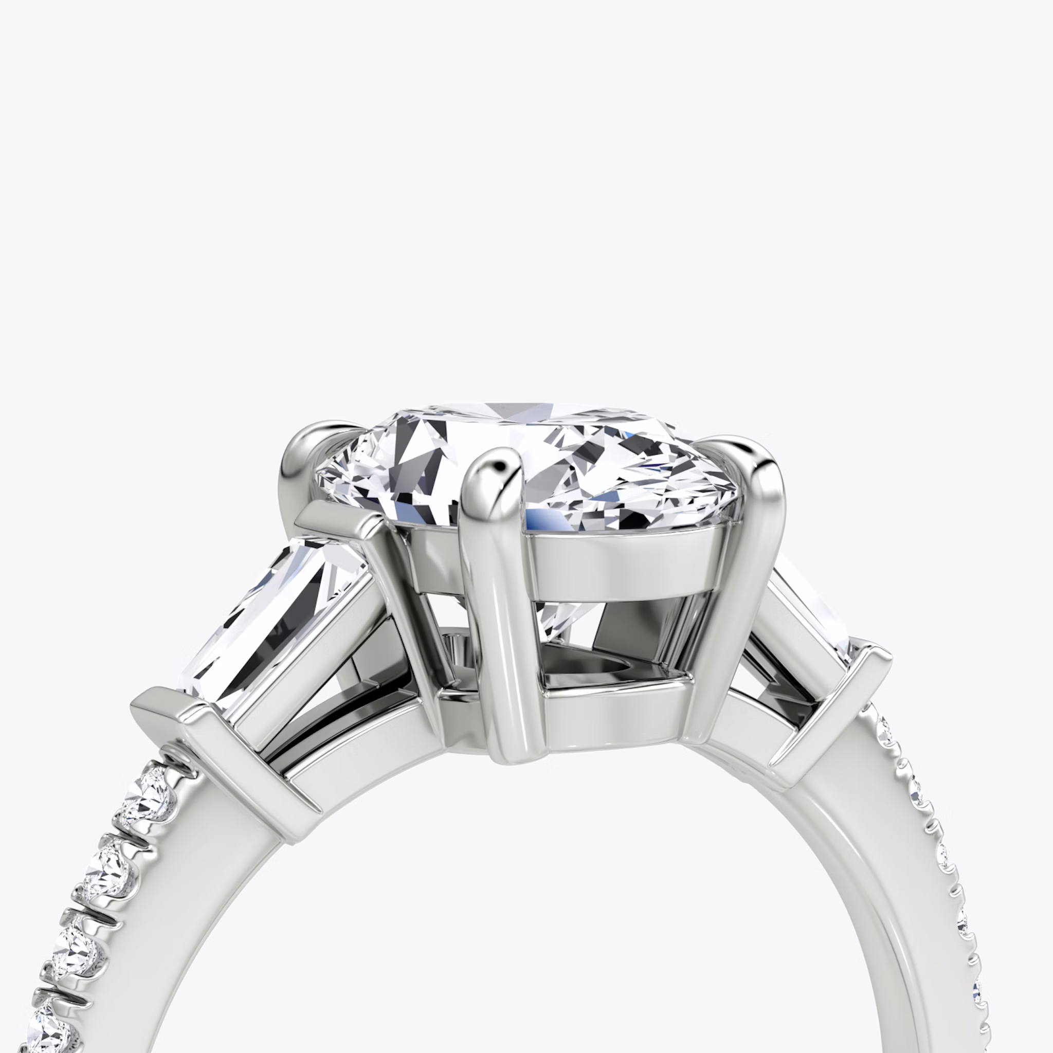 The Tapered Baguette Three Stone | Oval | Platinum | bandAccent: Pavé | excludeFromFeed: null | diamondOrientation: vertical | caratWeight: other