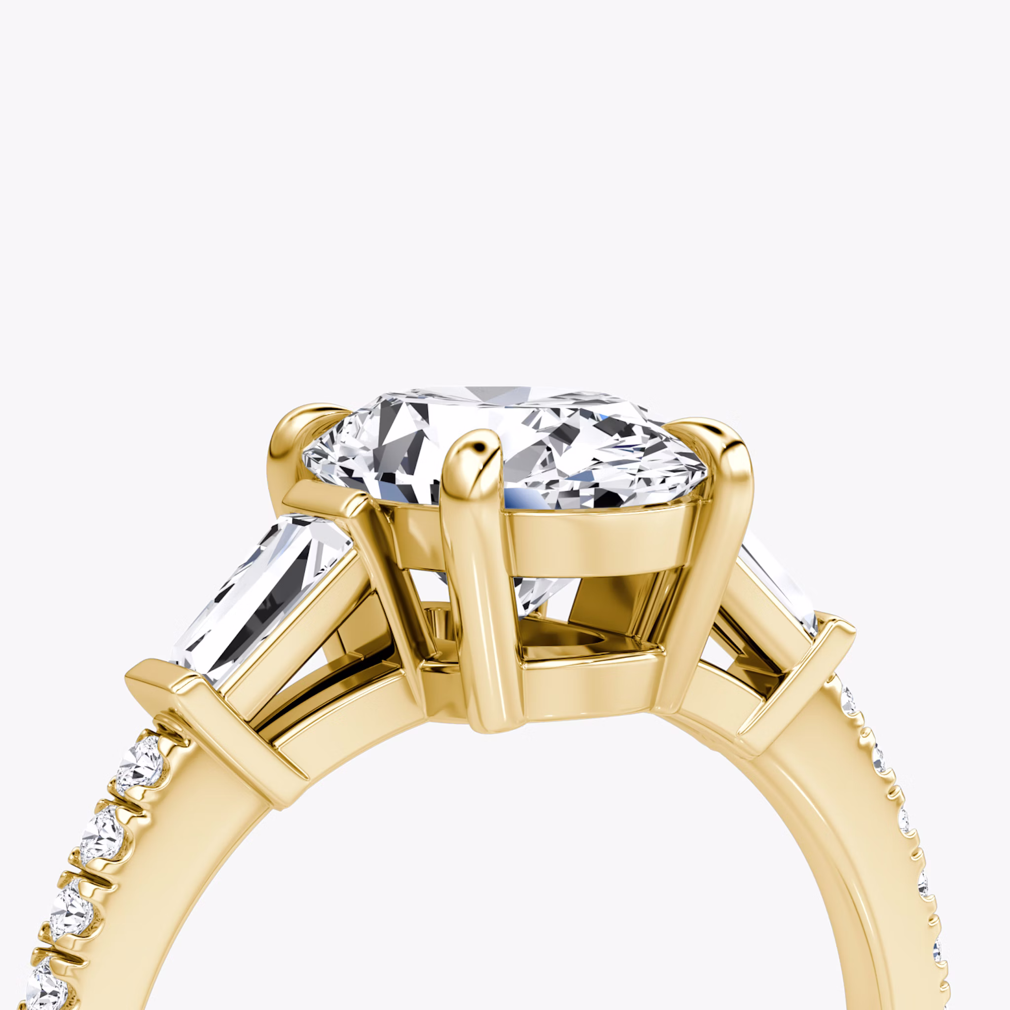 The Tapered Baguette Three Stone | Oval | 18k | Yellow Gold | bandAccent: Pavé | excludeFromFeed: null | diamondOrientation: vertical | caratWeight: other