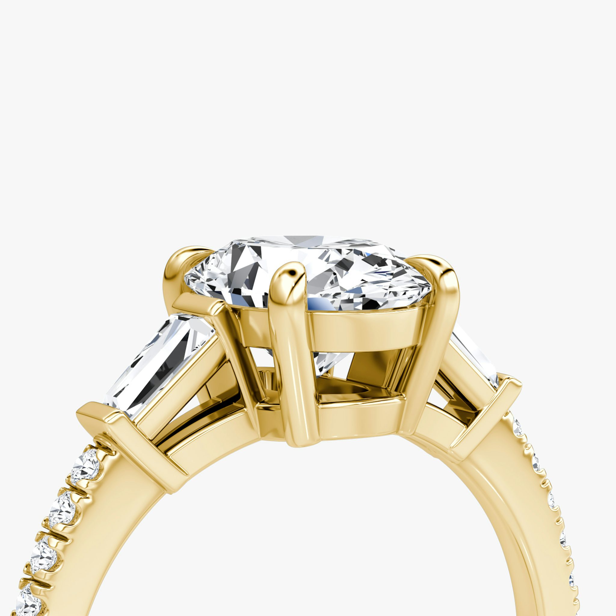 The Tapered Baguette Three Stone | Oval | 18k | Yellow Gold | bandAccent: Pavé | excludeFromFeed: null | diamondOrientation: vertical | caratWeight: other