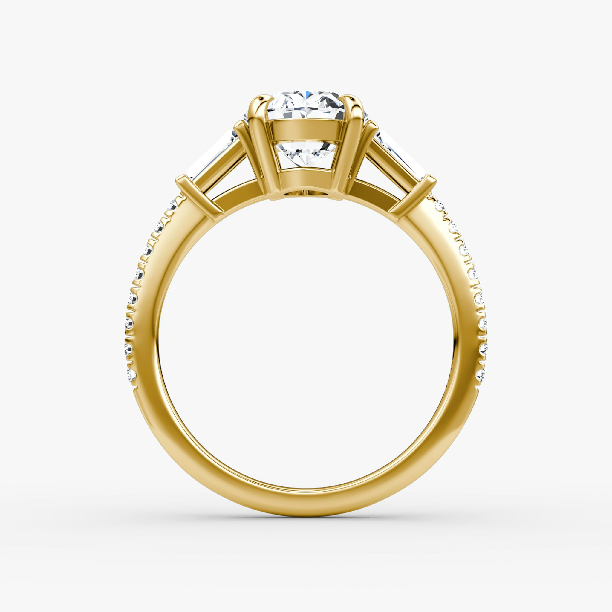 The Tapered Baguette Three Stone | Oval | 18k | Yellow Gold | bandAccent: Pavé | excludeFromFeed: null | diamondOrientation: vertical | caratWeight: other