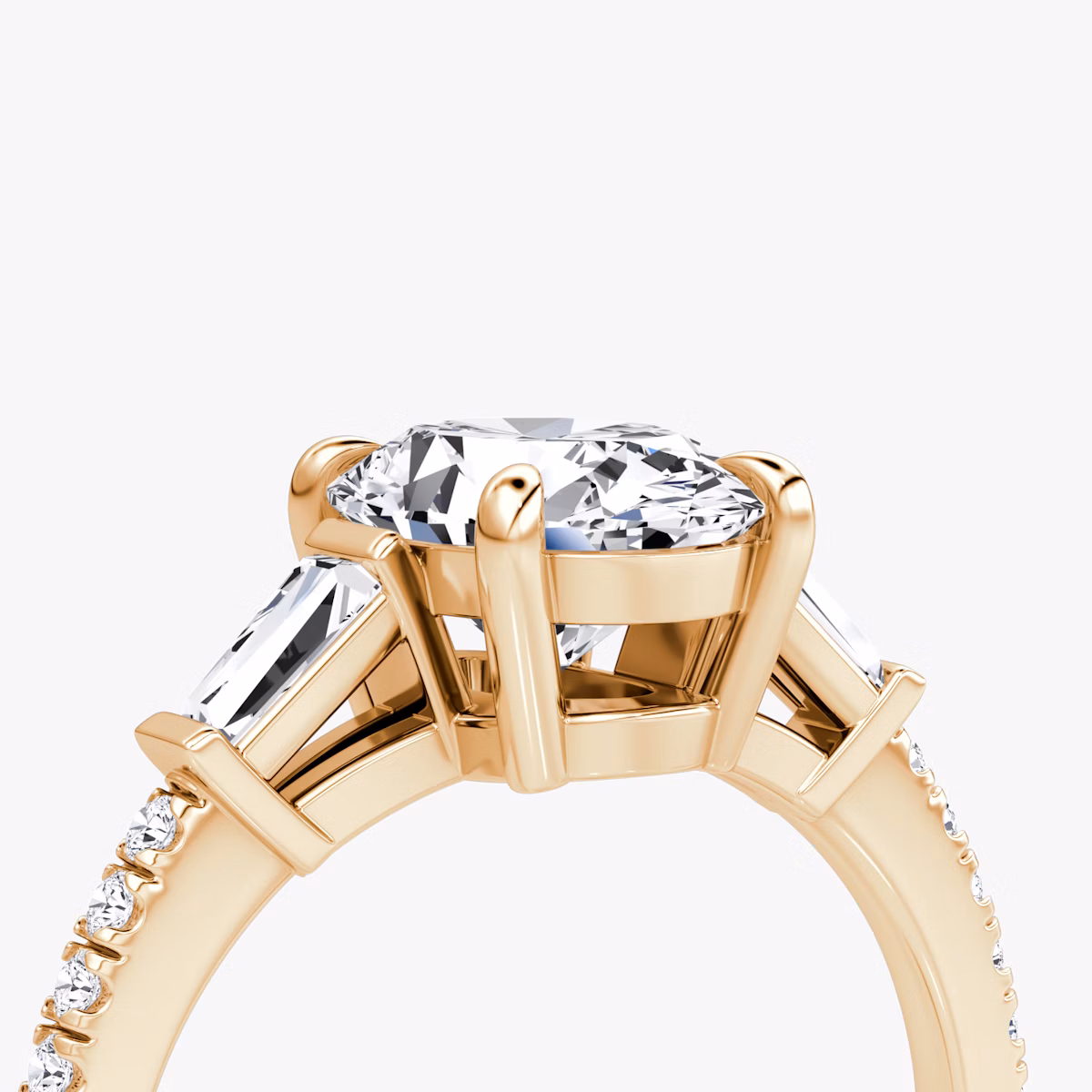The Tapered Baguette Three Stone | Oval | 14k | Rose Gold | bandAccent: Pavé | caratWeight: 1.0ct | excludeFromFeed: null | diamondOrientation: vertical