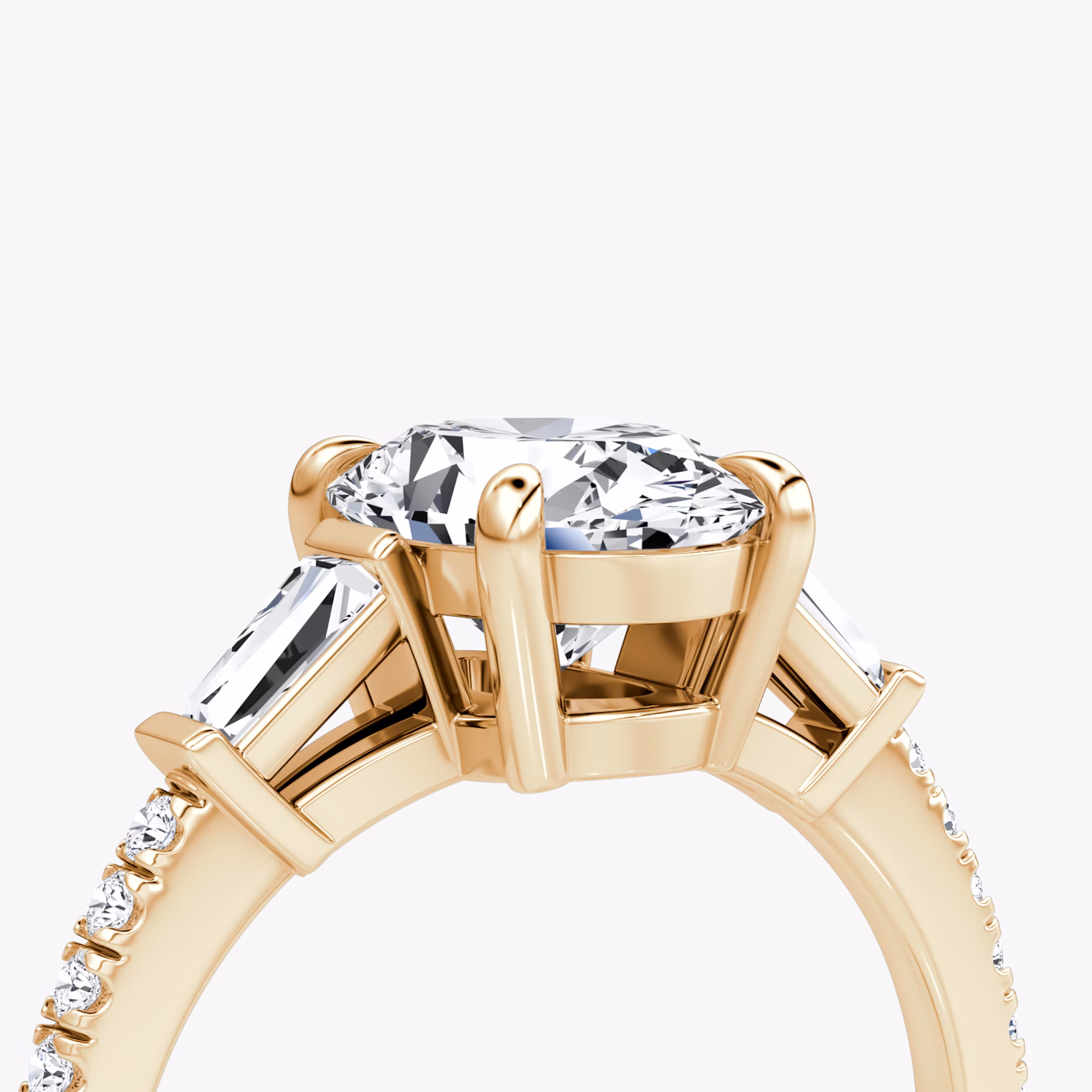 The Tapered Baguette Three Stone | Oval | 14k | Rose Gold | bandAccent: Pavé | excludeFromFeed: null | diamondOrientation: vertical | caratWeight: other