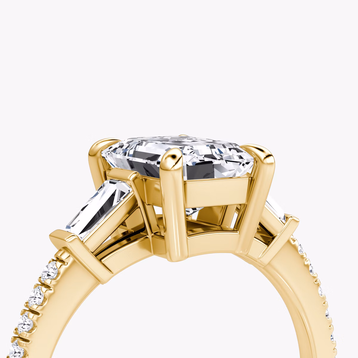 The Tapered Baguette Three Stone | Emerald | 18k | Yellow Gold | bandAccent: Pavé | caratWeight: 1.0ct | excludeFromFeed: null | diamondOrientation: vertical
