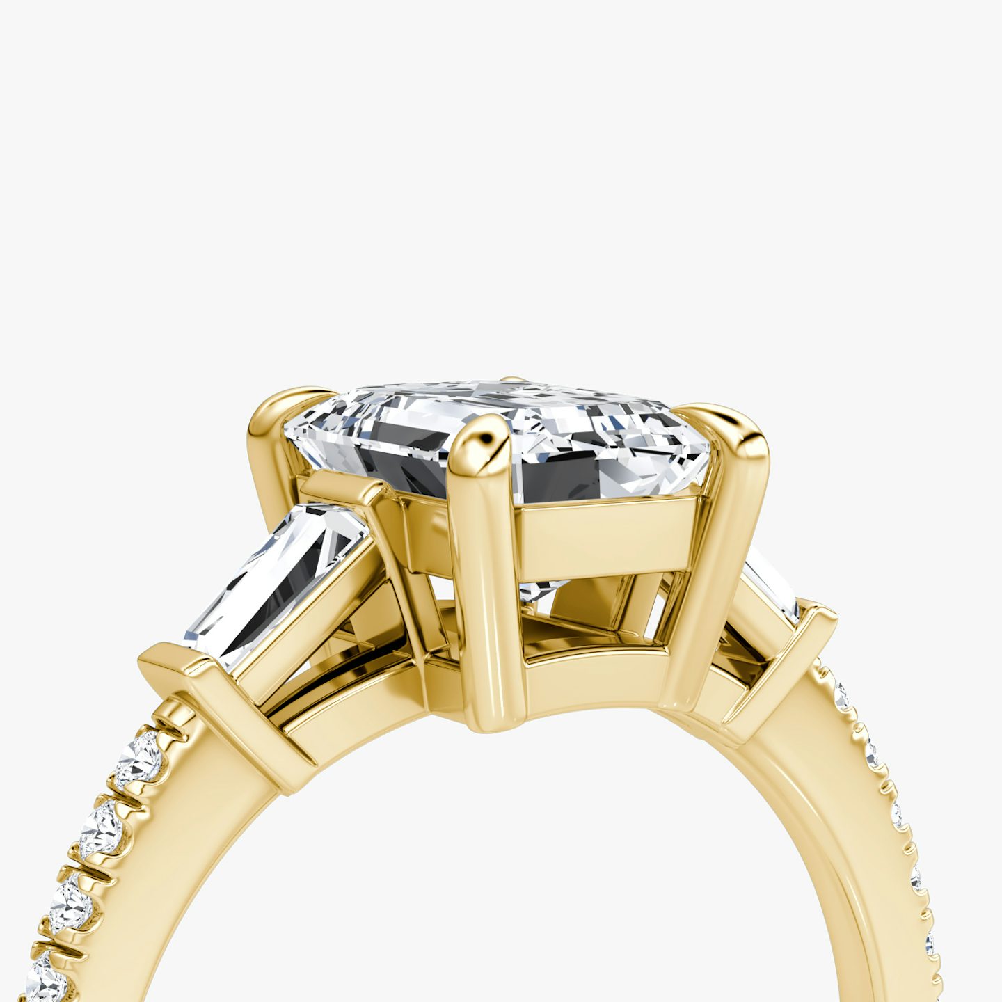 The Tapered Baguette Three Stone | Emerald | 18k | Yellow Gold | bandAccent: Pavé | excludeFromFeed: null | diamondOrientation: vertical | caratWeight: other