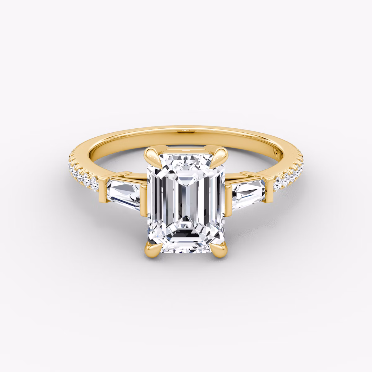 The Tapered Baguette Three Stone | Emerald | 18k | Yellow Gold | bandAccent: Pavé | caratWeight: 1.0ct | excludeFromFeed: null | diamondOrientation: vertical