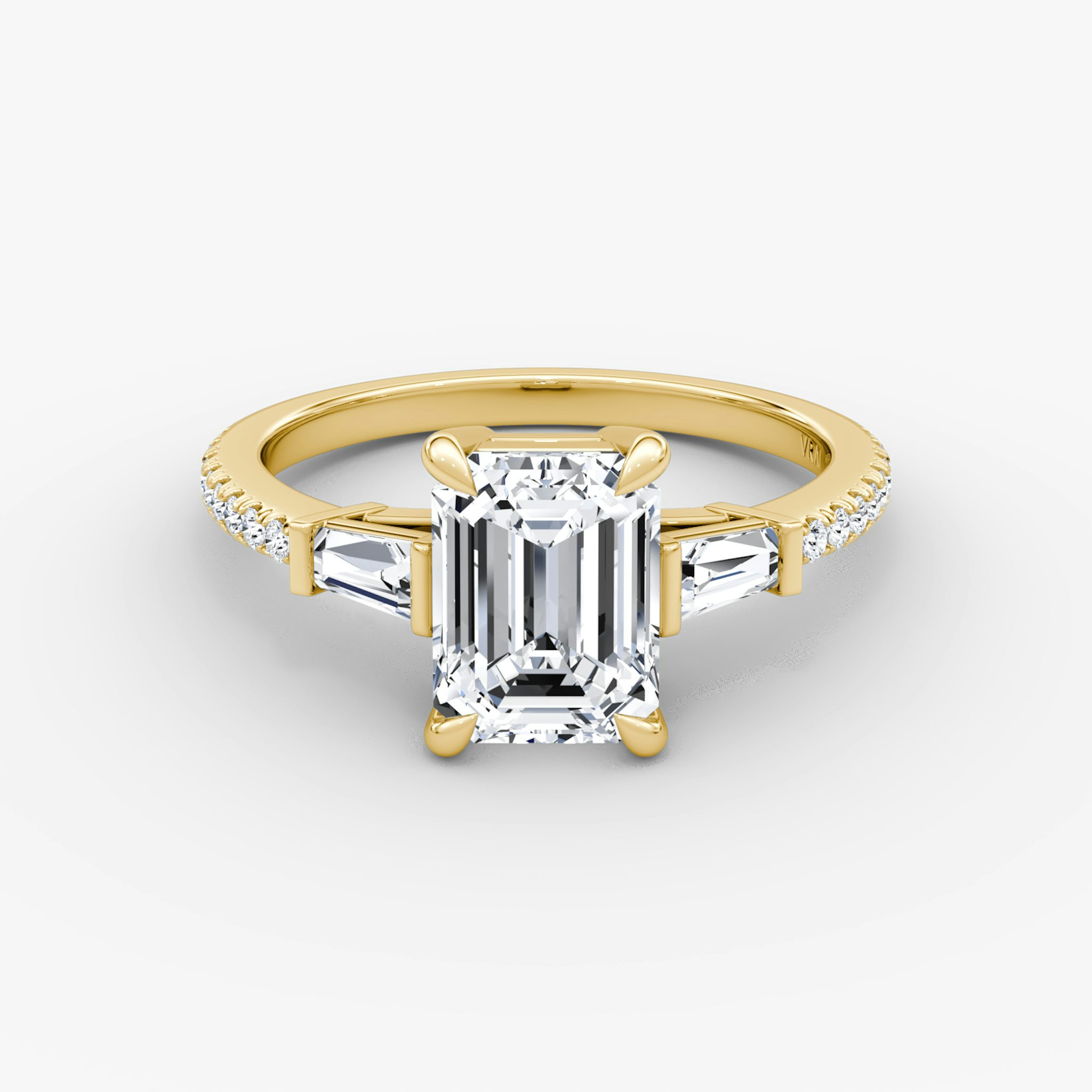 The Tapered Baguette Three Stone | Emerald | 18k | Yellow Gold | bandAccent: Pavé | excludeFromFeed: null | diamondOrientation: vertical | caratWeight: other