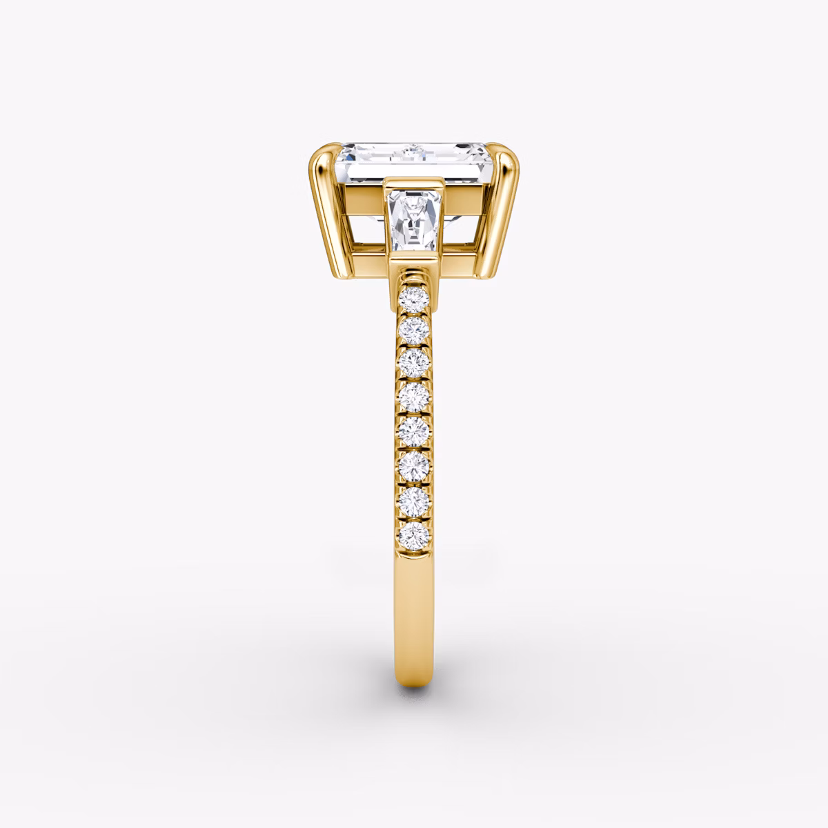 The Tapered Baguette Three Stone | Emerald | 18k | Yellow Gold | bandAccent: Pavé | caratWeight: 1.0ct | excludeFromFeed: null | diamondOrientation: vertical