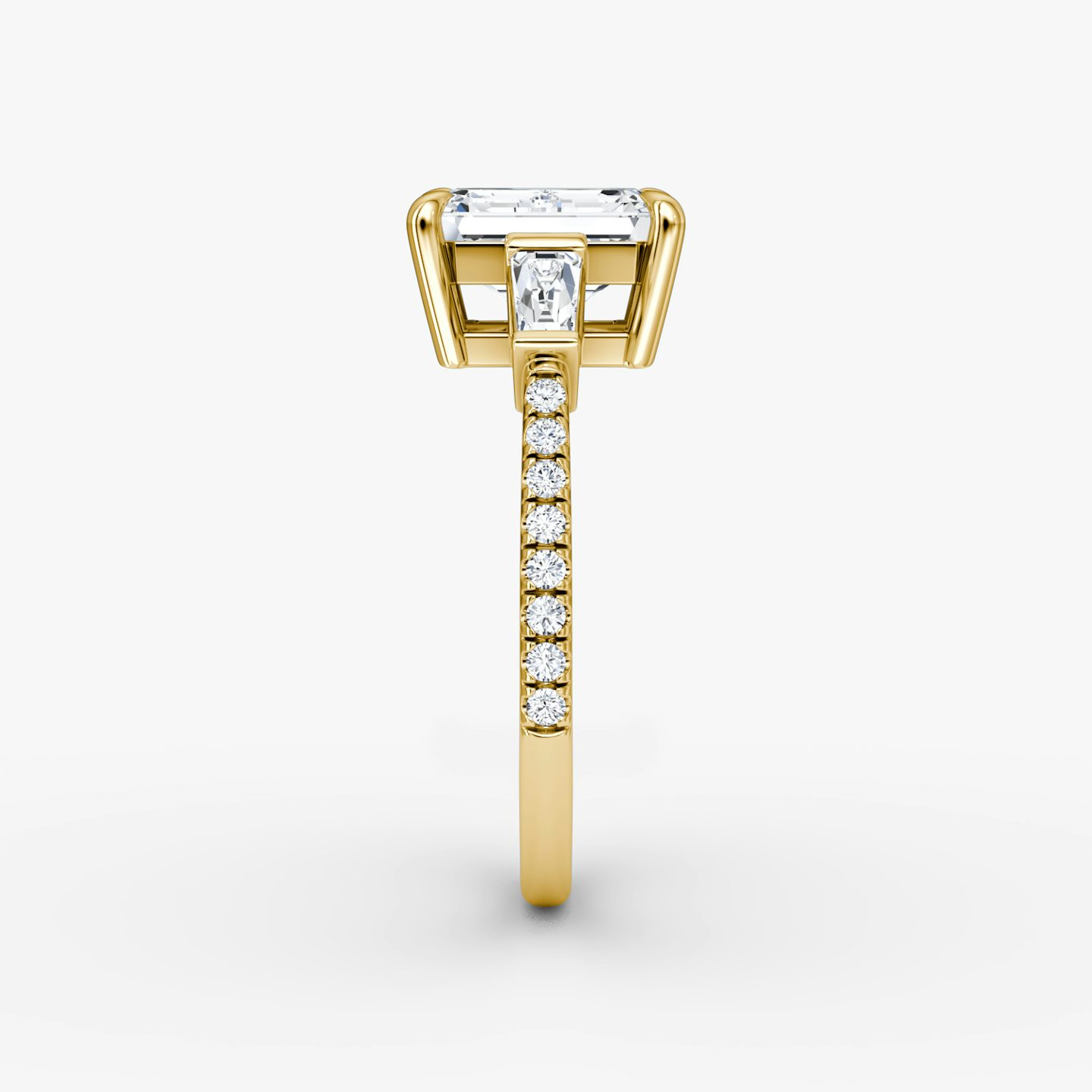 The Tapered Baguette Three Stone | Emerald | 18k | Yellow Gold | bandAccent: Pavé | excludeFromFeed: null | diamondOrientation: vertical | caratWeight: other