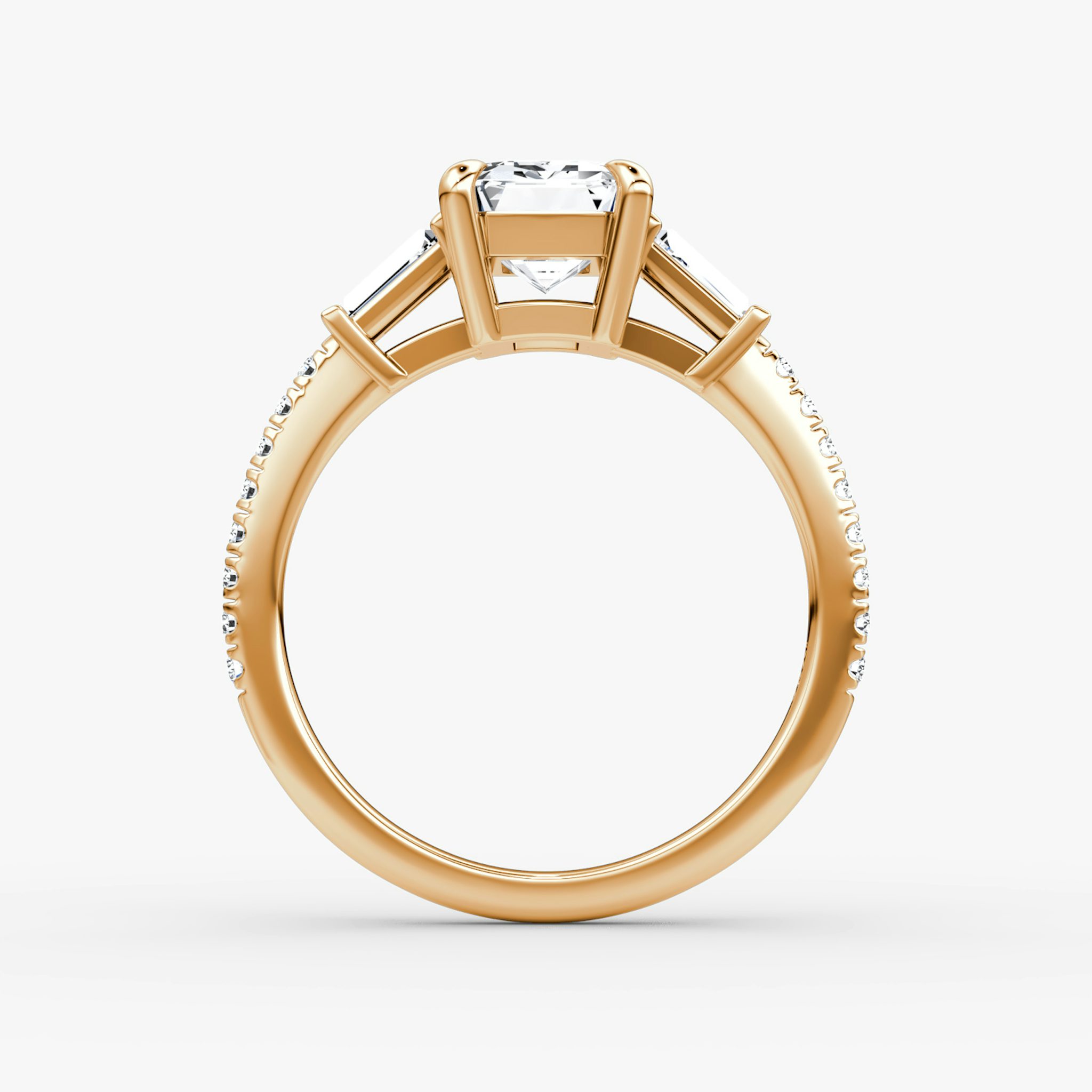 The Tapered Baguette Three Stone | Emerald | 14k | Rose Gold | bandAccent: Pavé | excludeFromFeed: null | diamondOrientation: vertical | caratWeight: other