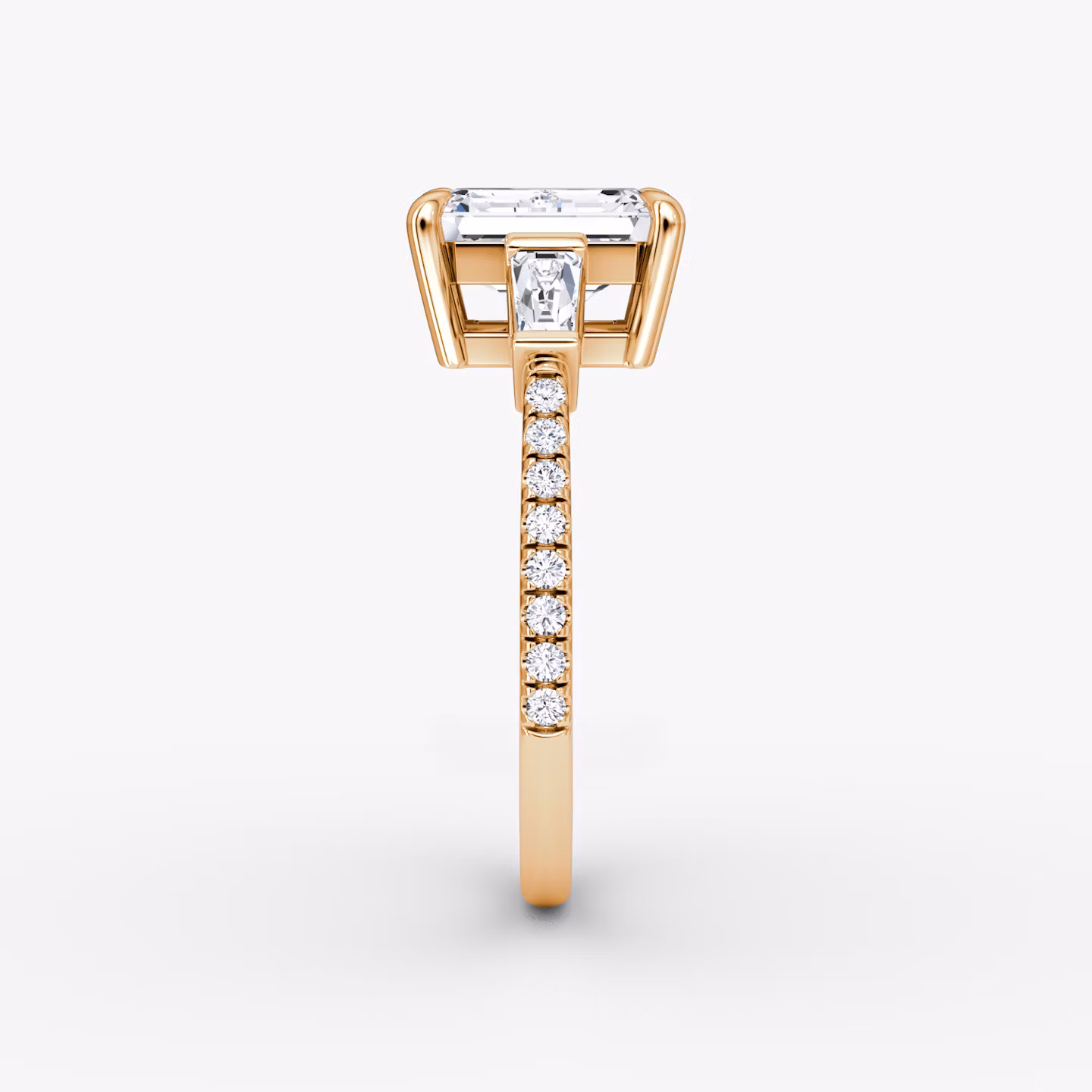 The Tapered Baguette Three Stone | Emerald | 14k | Rose Gold | bandAccent: Pavé | excludeFromFeed: null | diamondOrientation: vertical | caratWeight: other