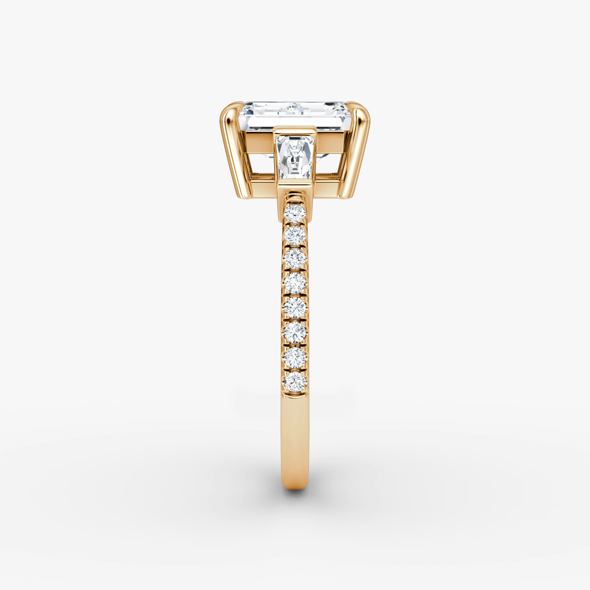 The Tapered Baguette Three Stone | Emerald | 14k | Rose Gold | bandAccent: Pavé | excludeFromFeed: null | diamondOrientation: vertical | caratWeight: other