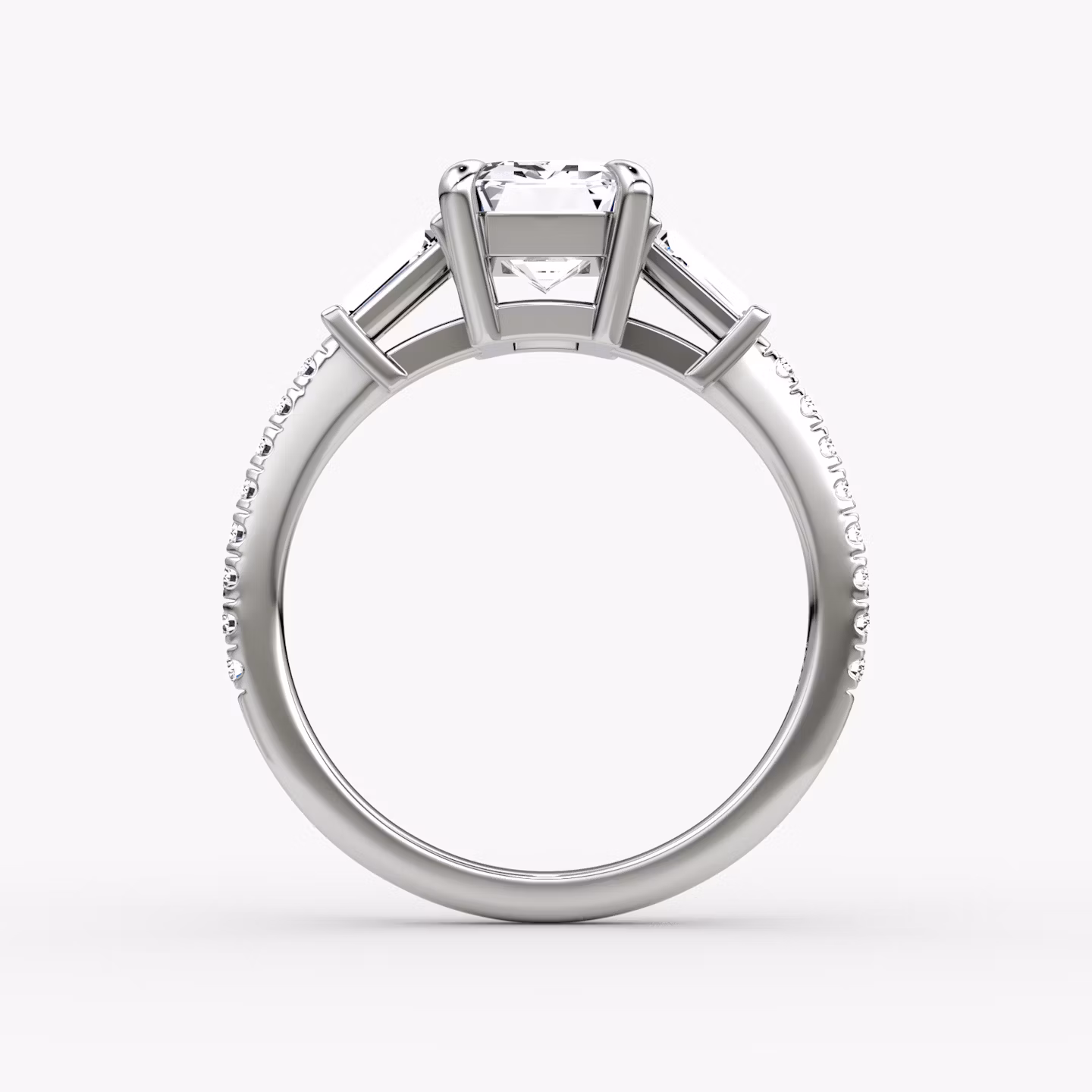 The Tapered Baguette Three Stone | Emerald | 18k | White Gold | bandAccent: Pavé | excludeFromFeed: null | diamondOrientation: vertical | caratWeight: other