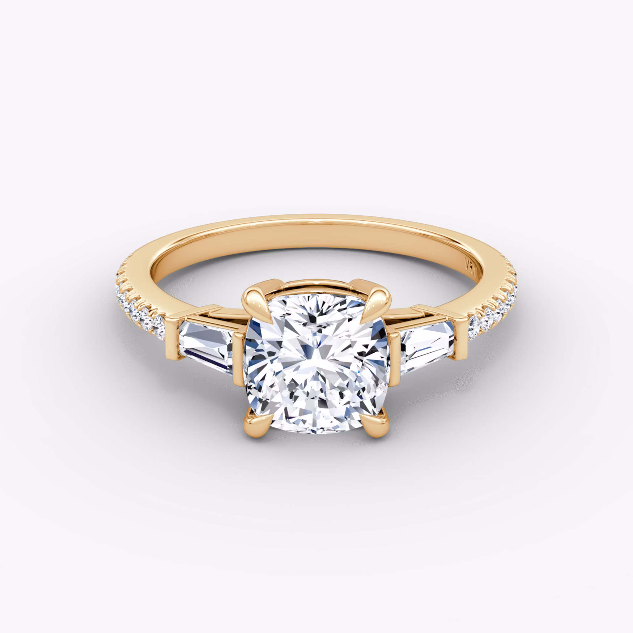 The Tapered Baguette Three Stone Cushion | Rose Gold