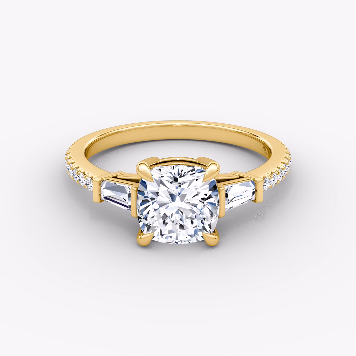 The Tapered Baguette Three Stone Cushion | Yellow Gold