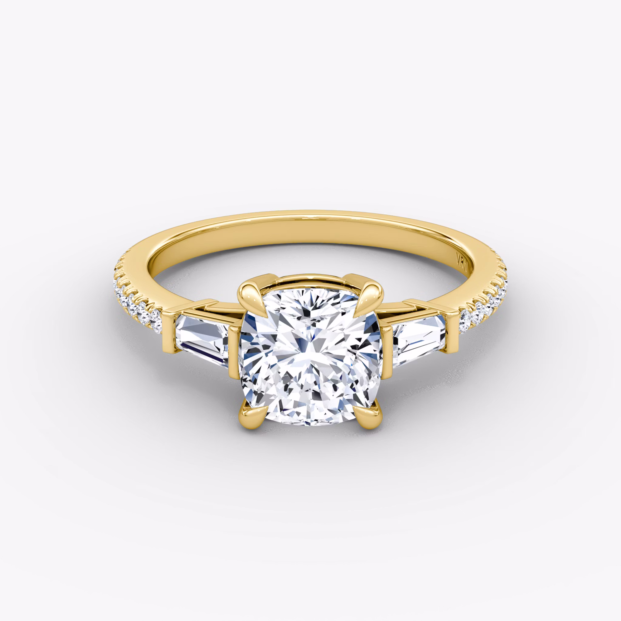 The Tapered Baguette Three Stone Cushion | Yellow Gold