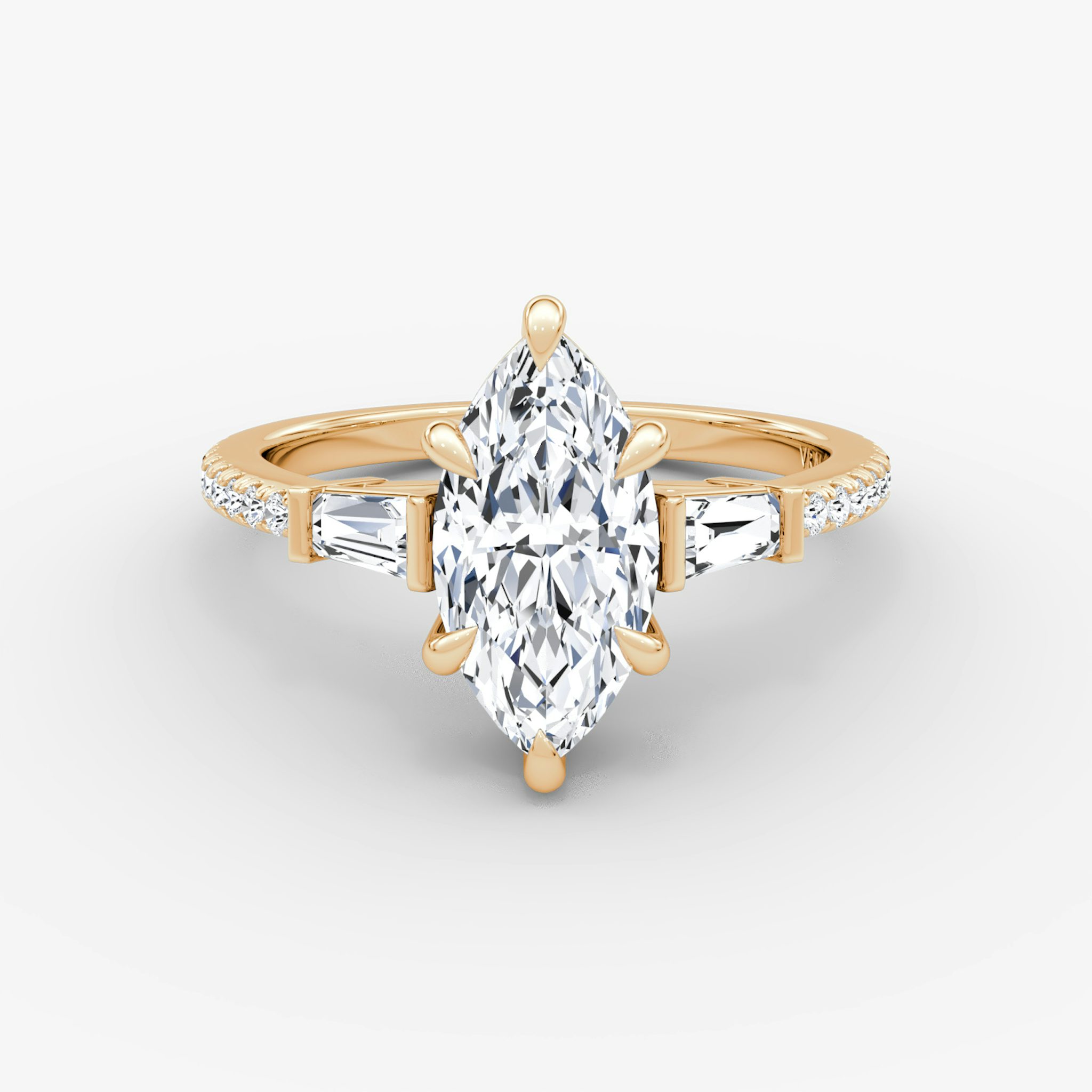 The Tapered Baguette Three Stone | Marquise | 14k | Rose Gold | bandAccent: Pavé | excludeFromFeed: null | diamondOrientation: vertical | caratWeight: other