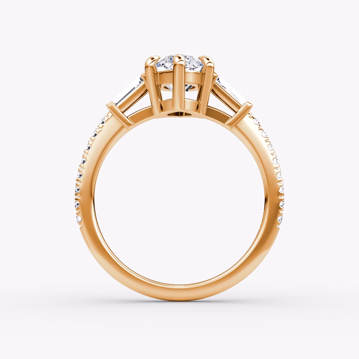 The Tapered Baguette Three Stone | Marquise | 14k | Rose Gold | bandAccent: Pavé | caratWeight: 1.0ct | excludeFromFeed: null | diamondOrientation: vertical