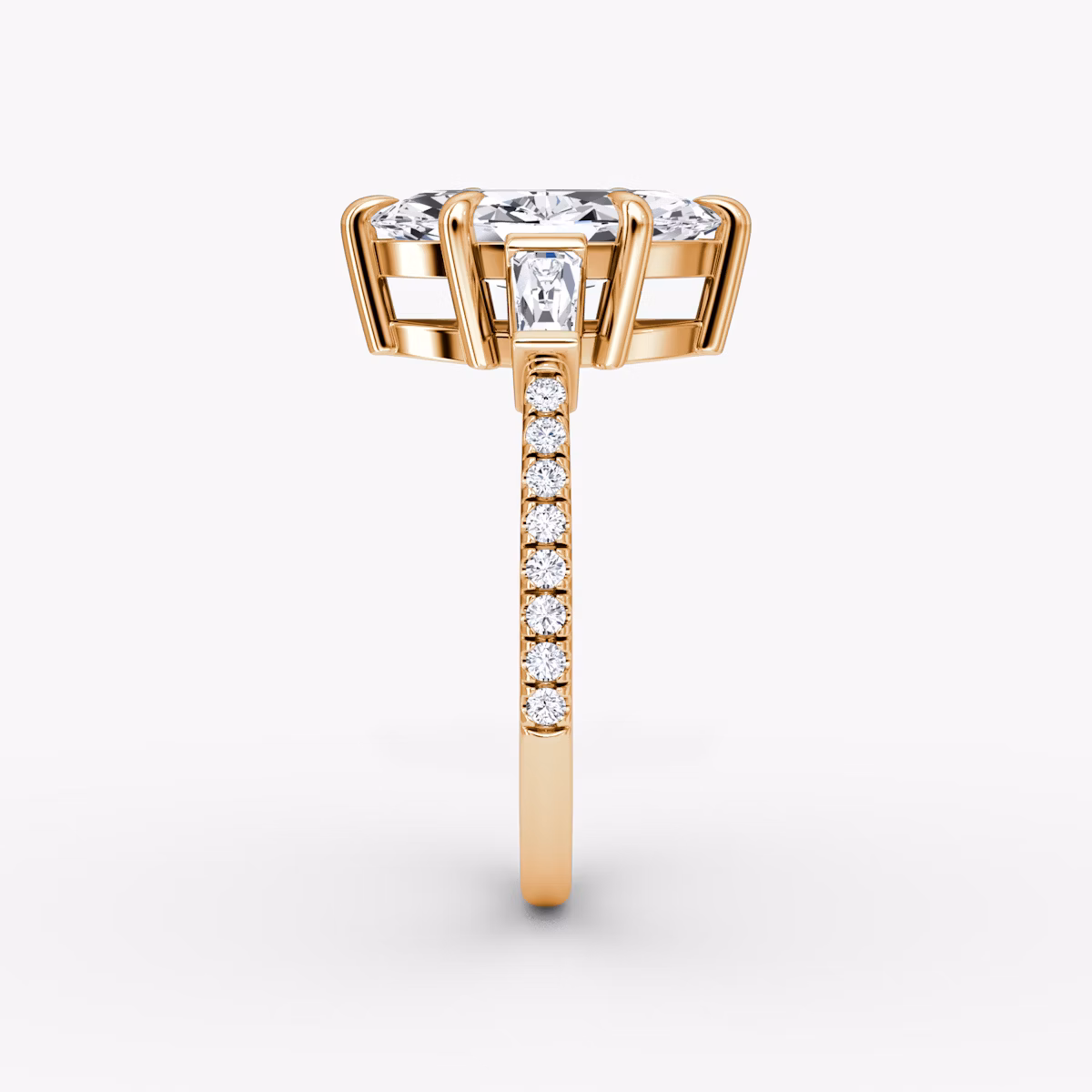 The Tapered Baguette Three Stone | Marquise | 14k | Rose Gold | bandAccent: Pavé | caratWeight: 1.0ct | excludeFromFeed: null | diamondOrientation: vertical
