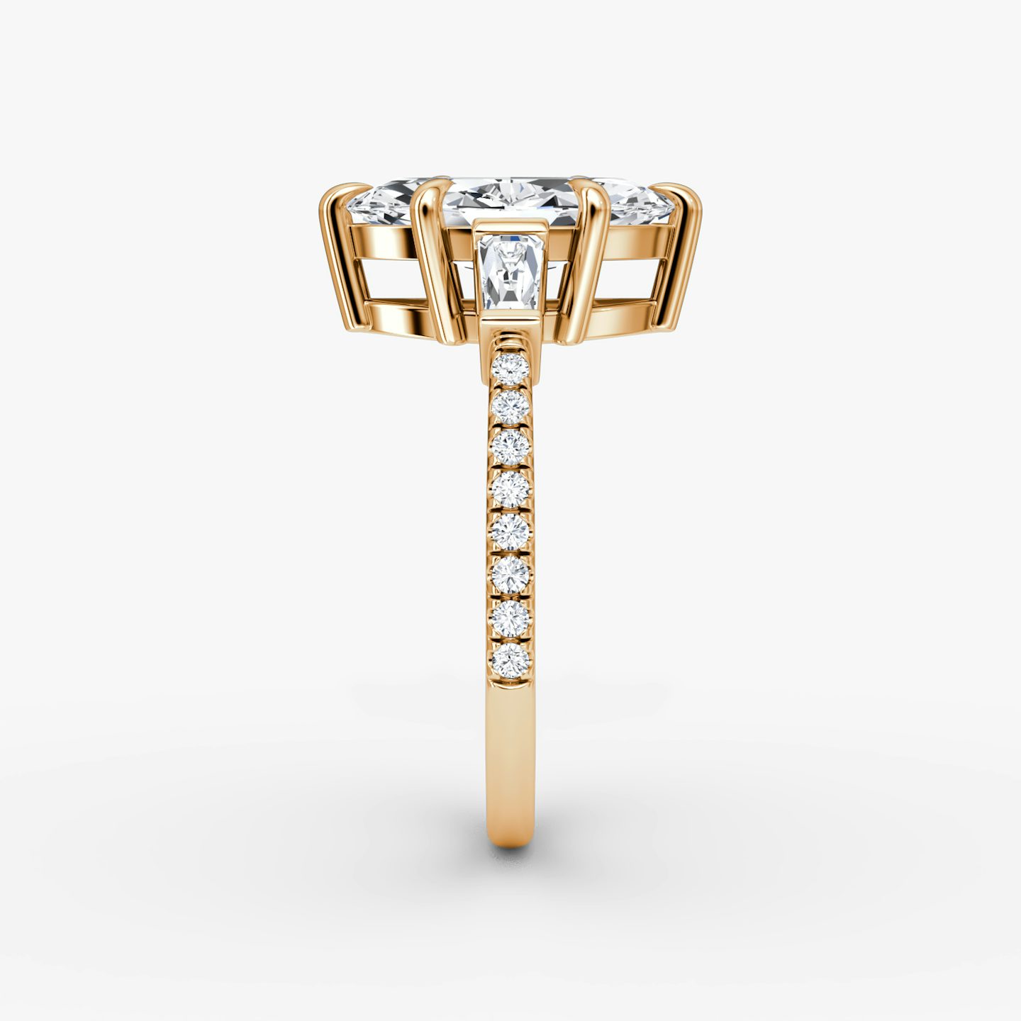 The Tapered Baguette Three Stone | Marquise | 14k | Rose Gold | bandAccent: Pavé | excludeFromFeed: null | diamondOrientation: vertical | caratWeight: other