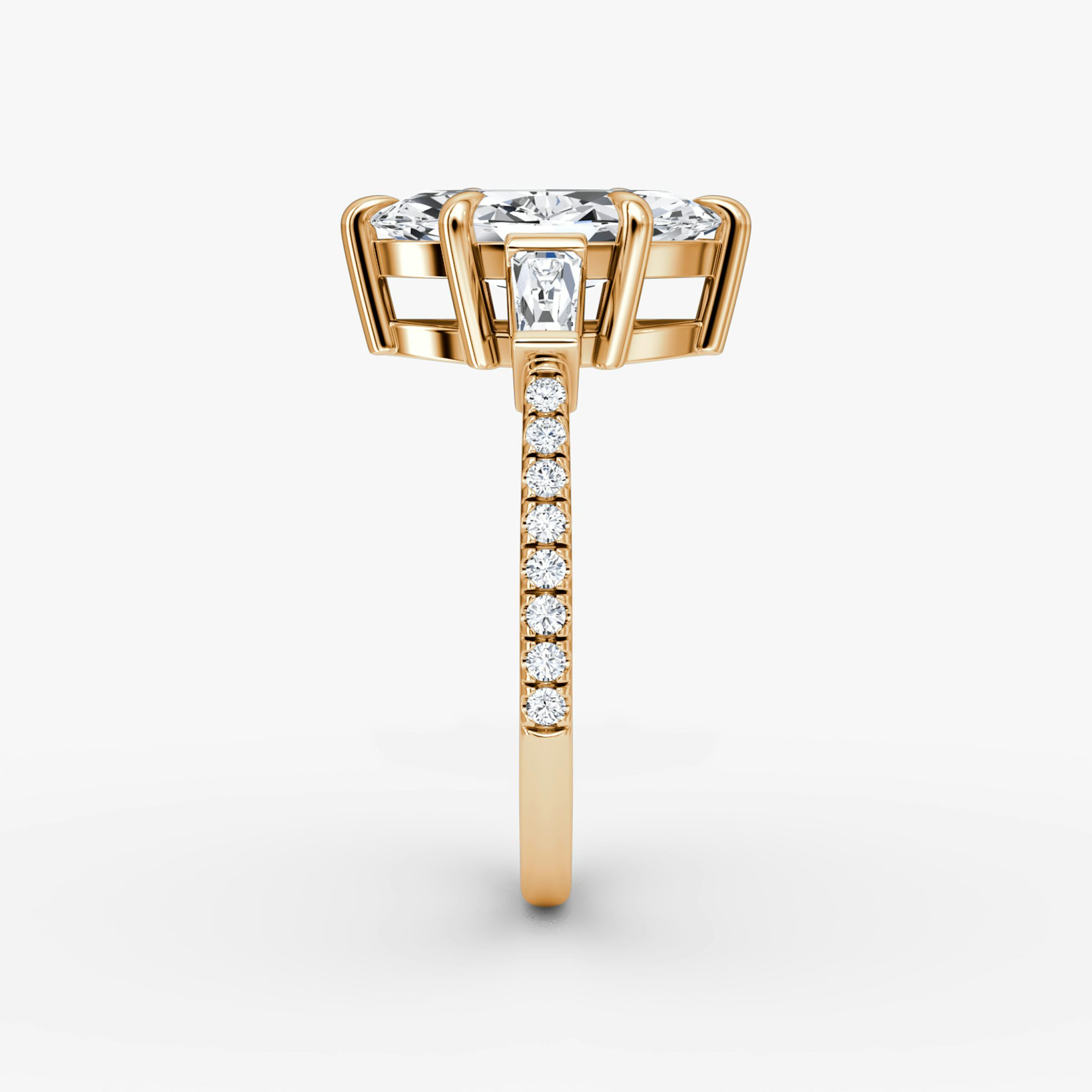 The Tapered Baguette Three Stone | Marquise | 14k | Rose Gold | bandAccent: Pavé | excludeFromFeed: null | diamondOrientation: vertical | caratWeight: other