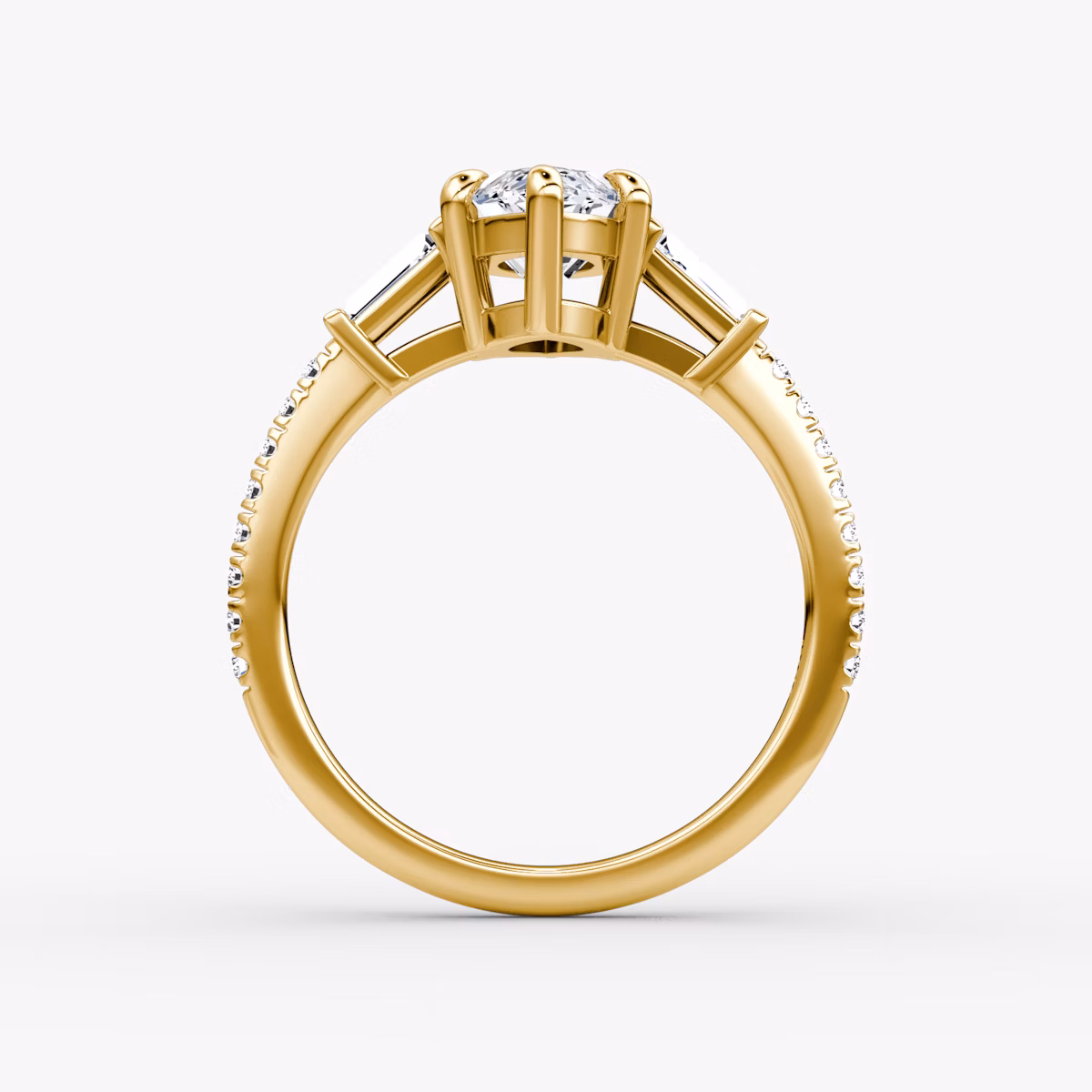 The Tapered Baguette Three Stone | Marquise | 18k | Yellow Gold | bandAccent: Pavé | caratWeight: 1.0ct | excludeFromFeed: null | diamondOrientation: vertical