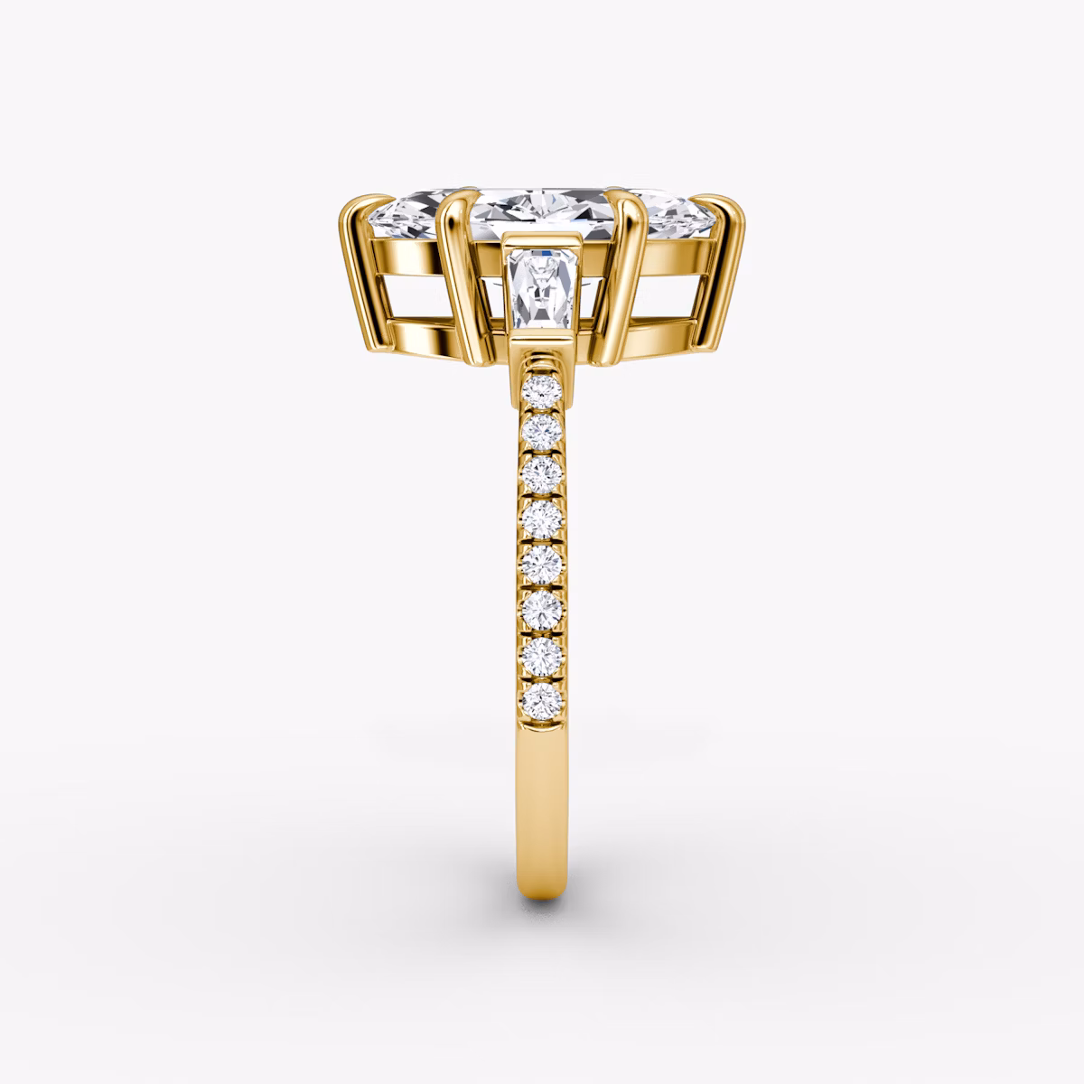 The Tapered Baguette Three Stone | Marquise | 18k | Yellow Gold | bandAccent: Pavé | caratWeight: 1.0ct | excludeFromFeed: null | diamondOrientation: vertical