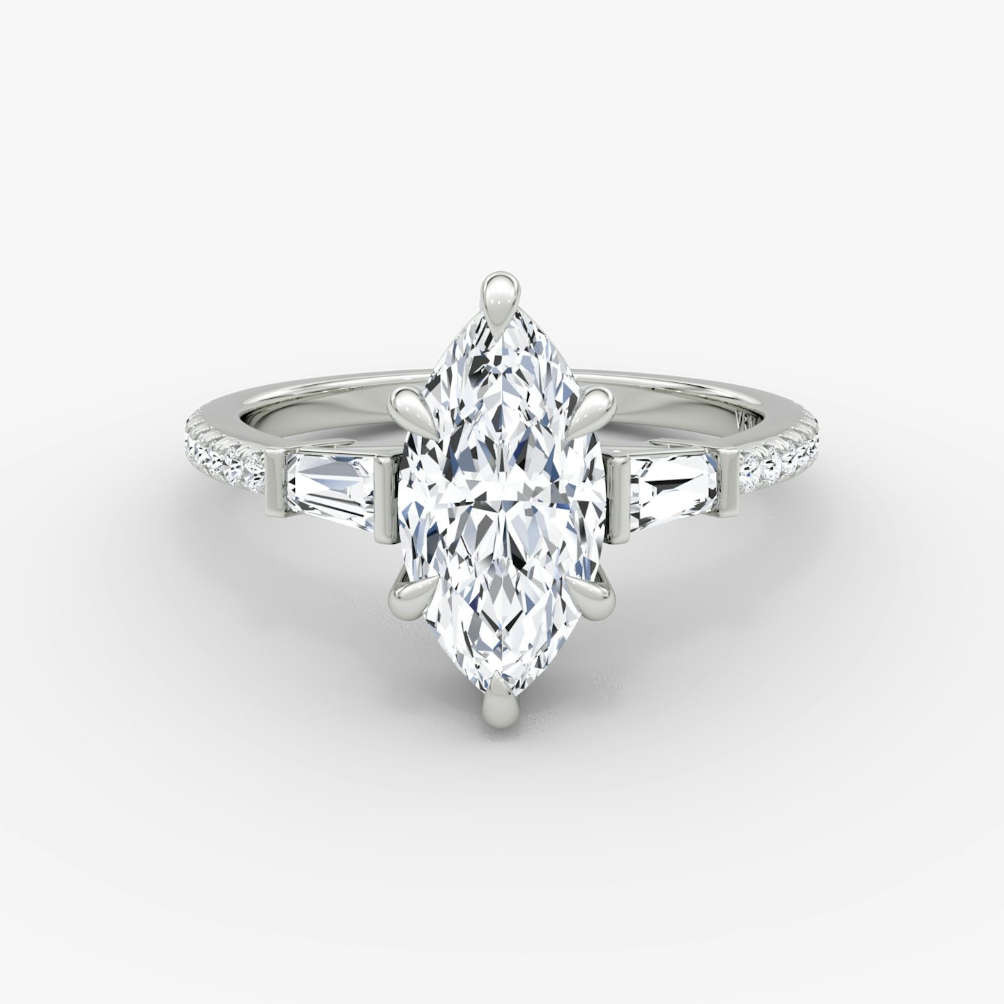 The Tapered Baguette Three Stone | Marquise | 18k | White Gold | bandAccent: Pavé | excludeFromFeed: null | diamondOrientation: vertical | caratWeight: other