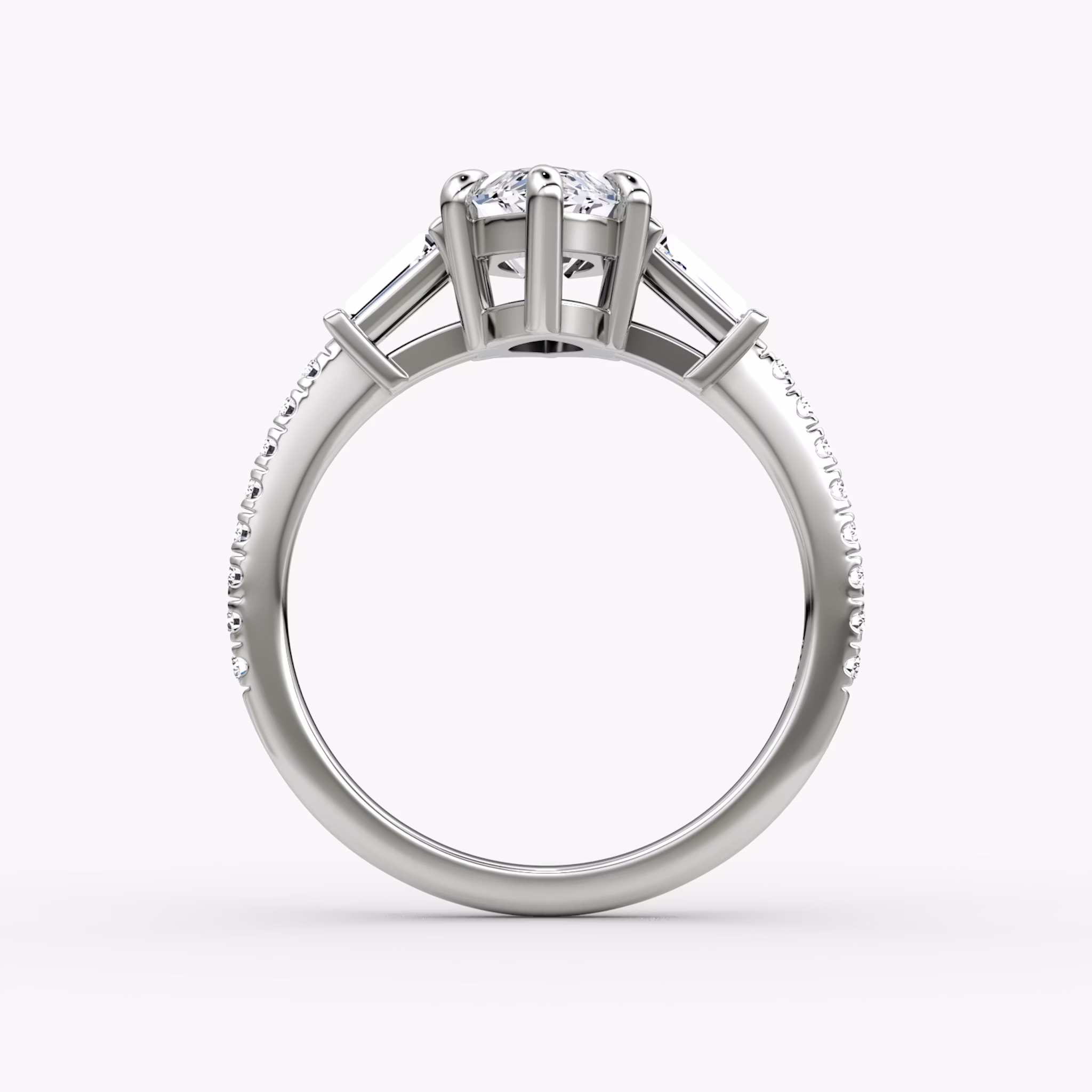 The Tapered Baguette Three Stone | Marquise | 18k | White Gold | bandAccent: Pavé | excludeFromFeed: null | diamondOrientation: vertical | caratWeight: other