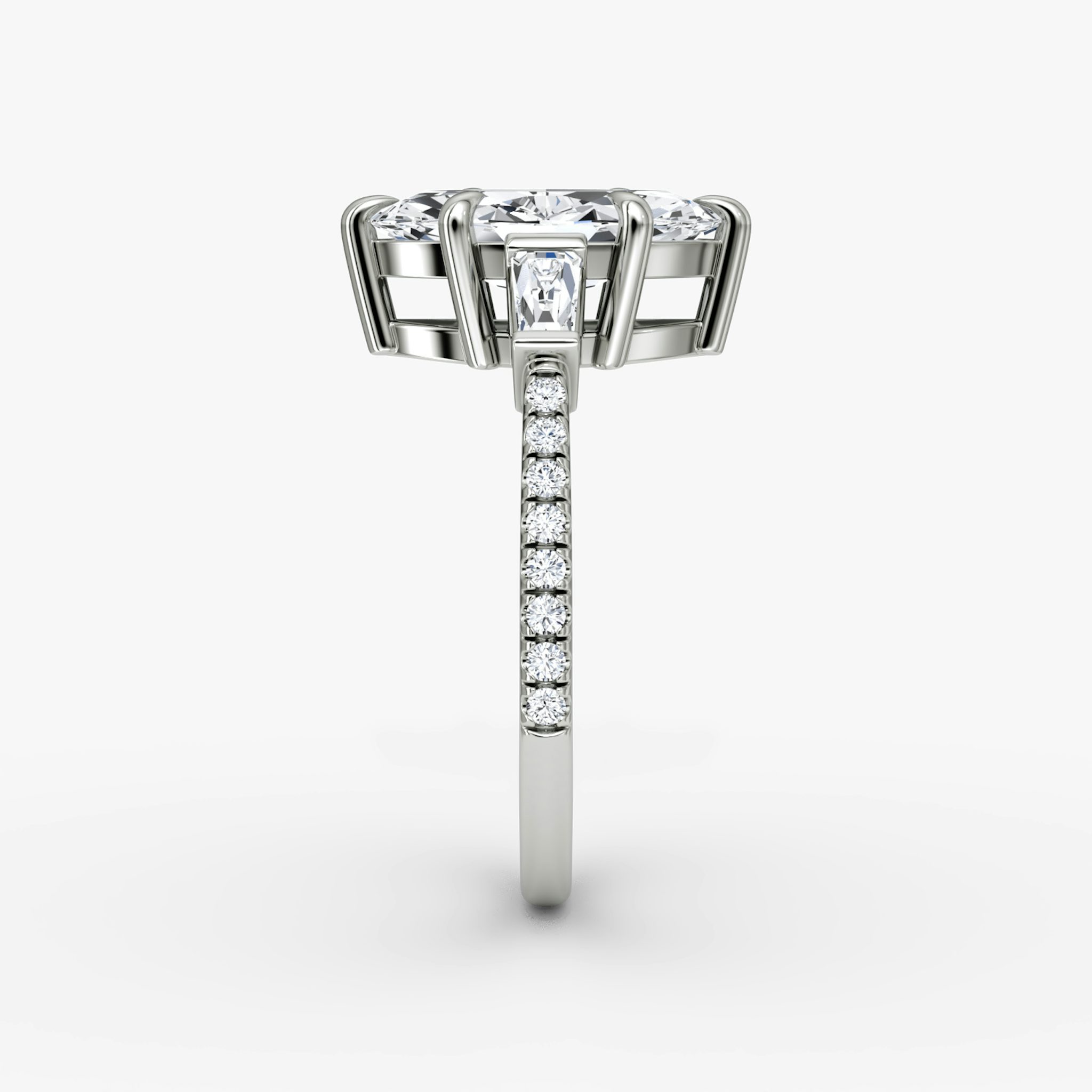 The Tapered Baguette Three Stone | Marquise | 18k | White Gold | bandAccent: Pavé | excludeFromFeed: null | diamondOrientation: vertical | caratWeight: other