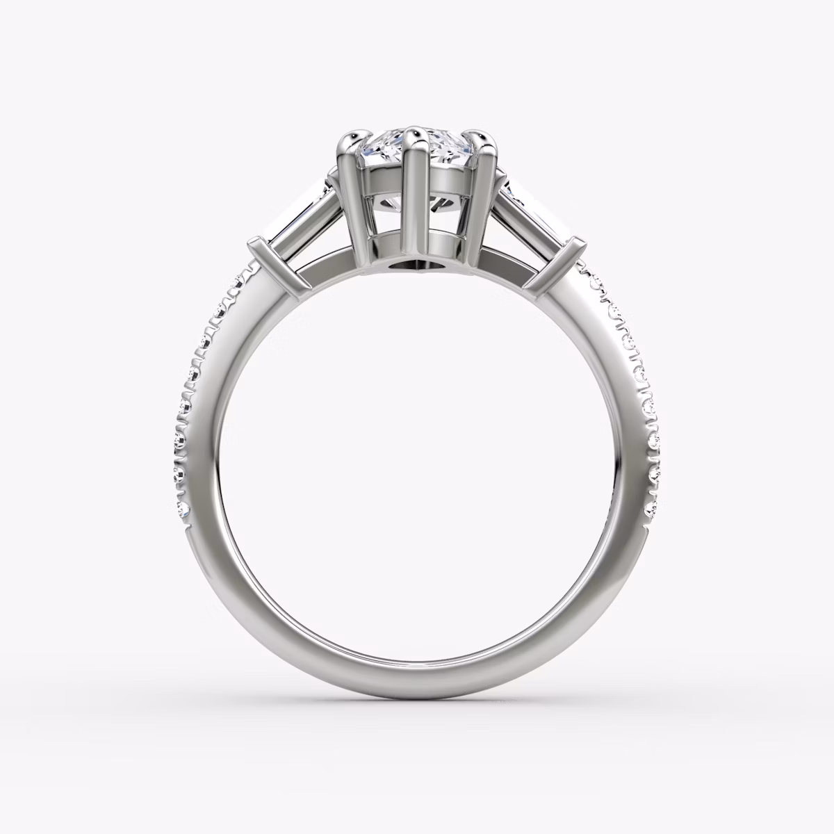 The Tapered Baguette Three Stone | Marquise | Platinum | bandAccent: Pavé | caratWeight: 1.0ct | excludeFromFeed: null | diamondOrientation: vertical