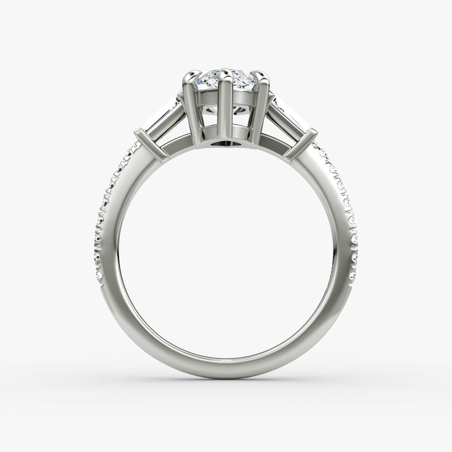 The Tapered Baguette Three Stone | Marquise | Platinum | bandAccent: Pavé | excludeFromFeed: null | diamondOrientation: vertical | caratWeight: other
