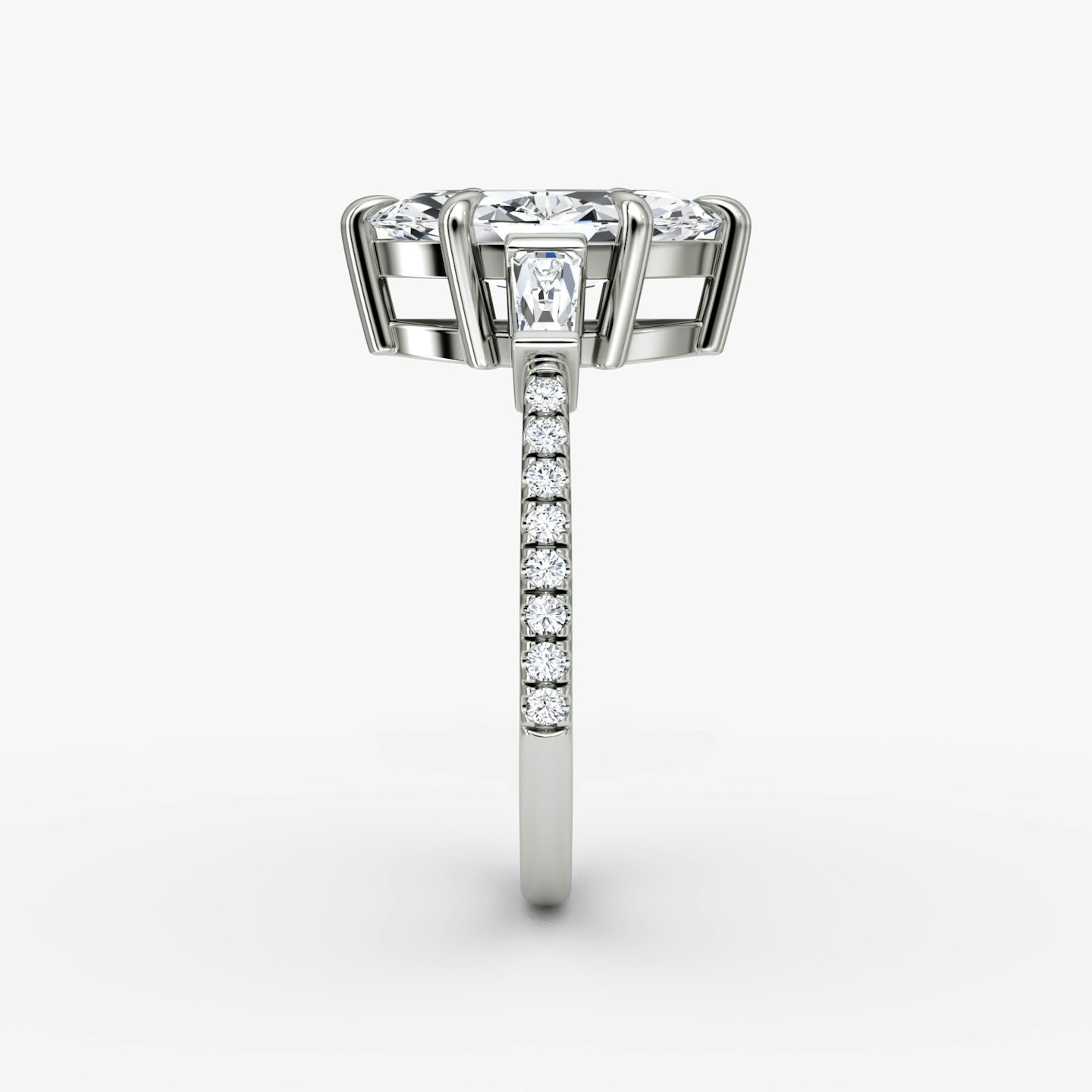 The Tapered Baguette Three Stone | Marquise | Platinum | bandAccent: Pavé | excludeFromFeed: null | diamondOrientation: vertical | caratWeight: other