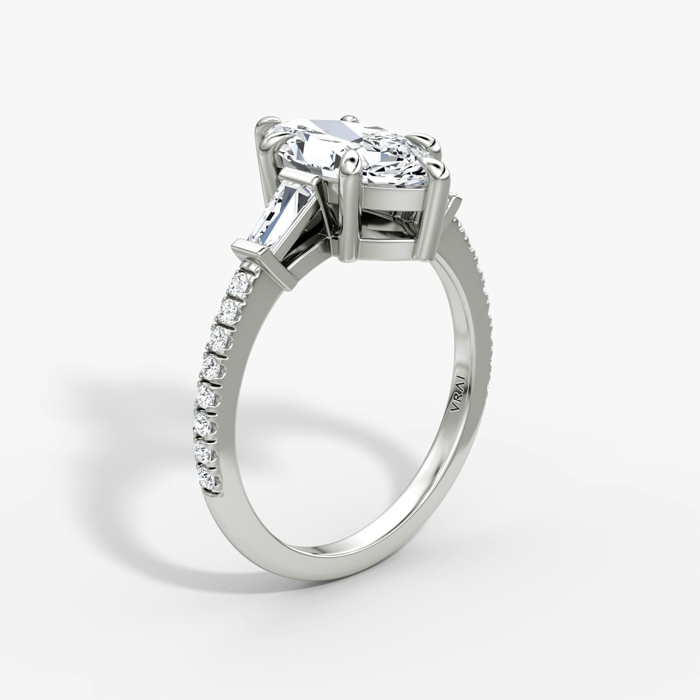 The Tapered Baguette Three Stone | Marquise | Platinum | bandAccent: Pavé | excludeFromFeed: null | diamondOrientation: vertical | caratWeight: other