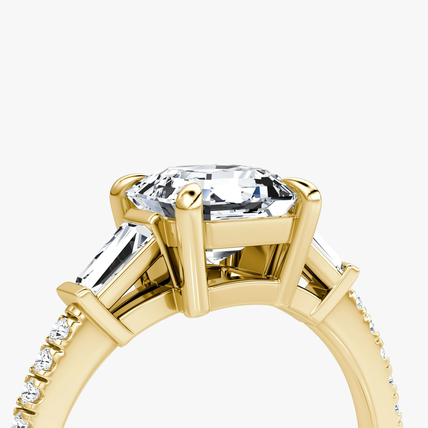 The Tapered Baguette Three Stone | Asscher | 18k | Yellow Gold | bandAccent: Pavé | excludeFromFeed: null | diamondOrientation: vertical | caratWeight: other