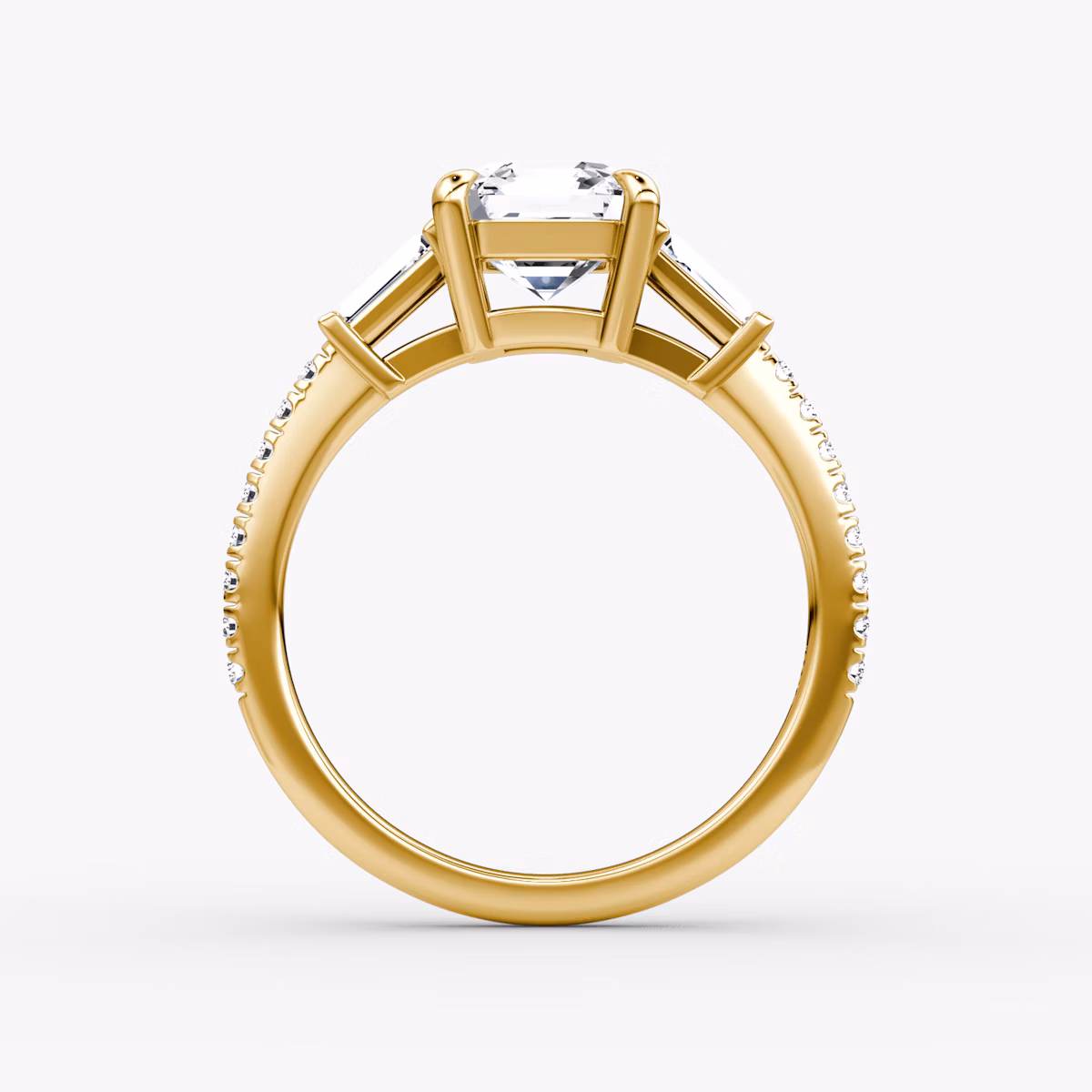 The Tapered Baguette Three Stone | Asscher | 18k | Yellow Gold | bandAccent: Pavé | caratWeight: 1.0ct | excludeFromFeed: null | diamondOrientation: vertical