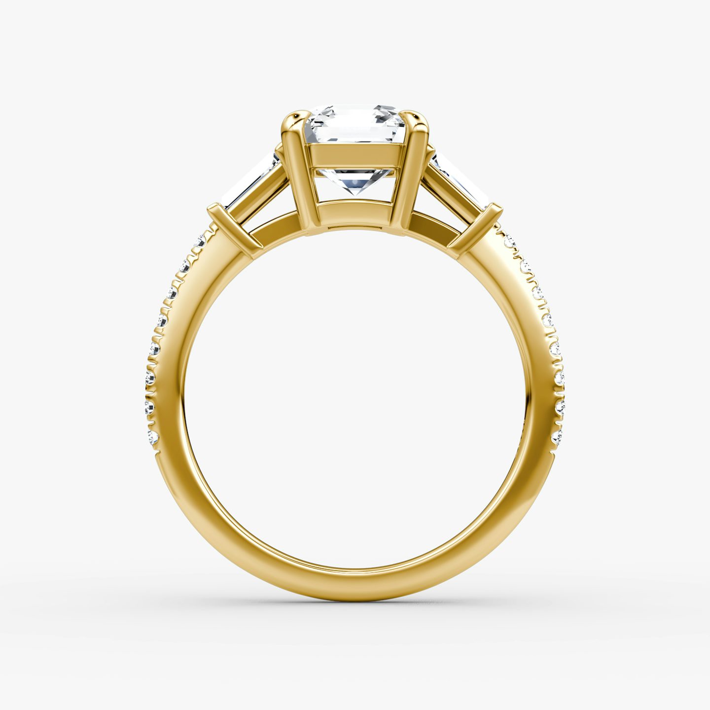The Tapered Baguette Three Stone | Asscher | 18k | Yellow Gold | bandAccent: Pavé | excludeFromFeed: null | diamondOrientation: vertical | caratWeight: other