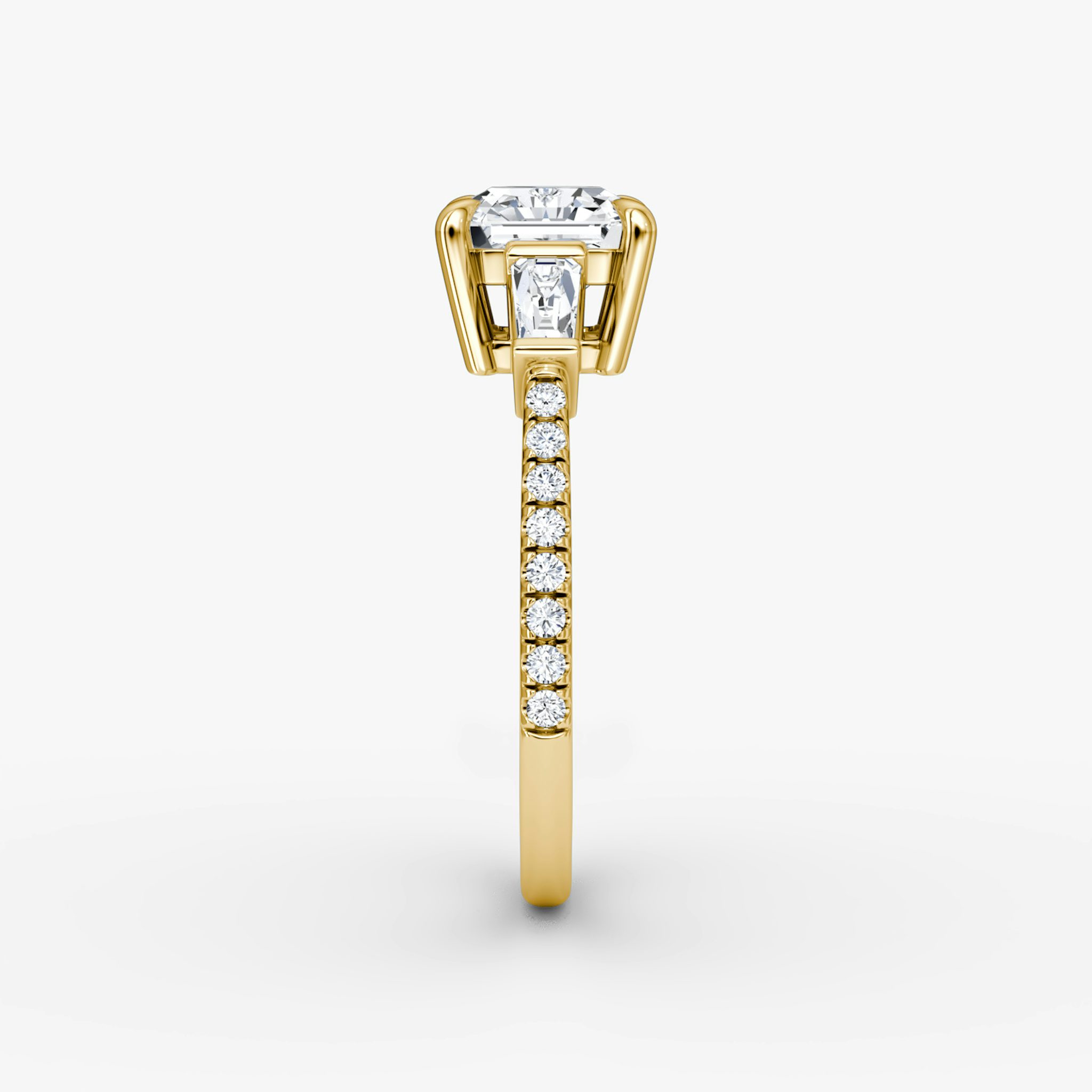 The Tapered Baguette Three Stone | Asscher | 18k | Yellow Gold | bandAccent: Pavé | excludeFromFeed: null | diamondOrientation: vertical | caratWeight: other