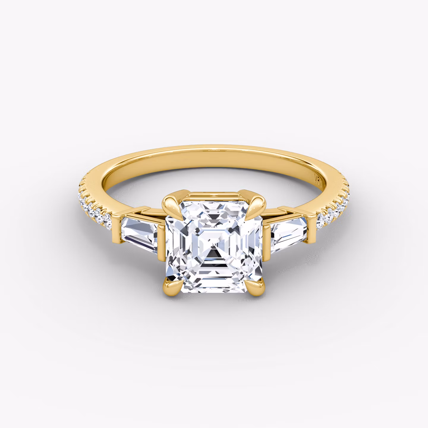 The Tapered Baguette Three Stone Asscher | Yellow Gold