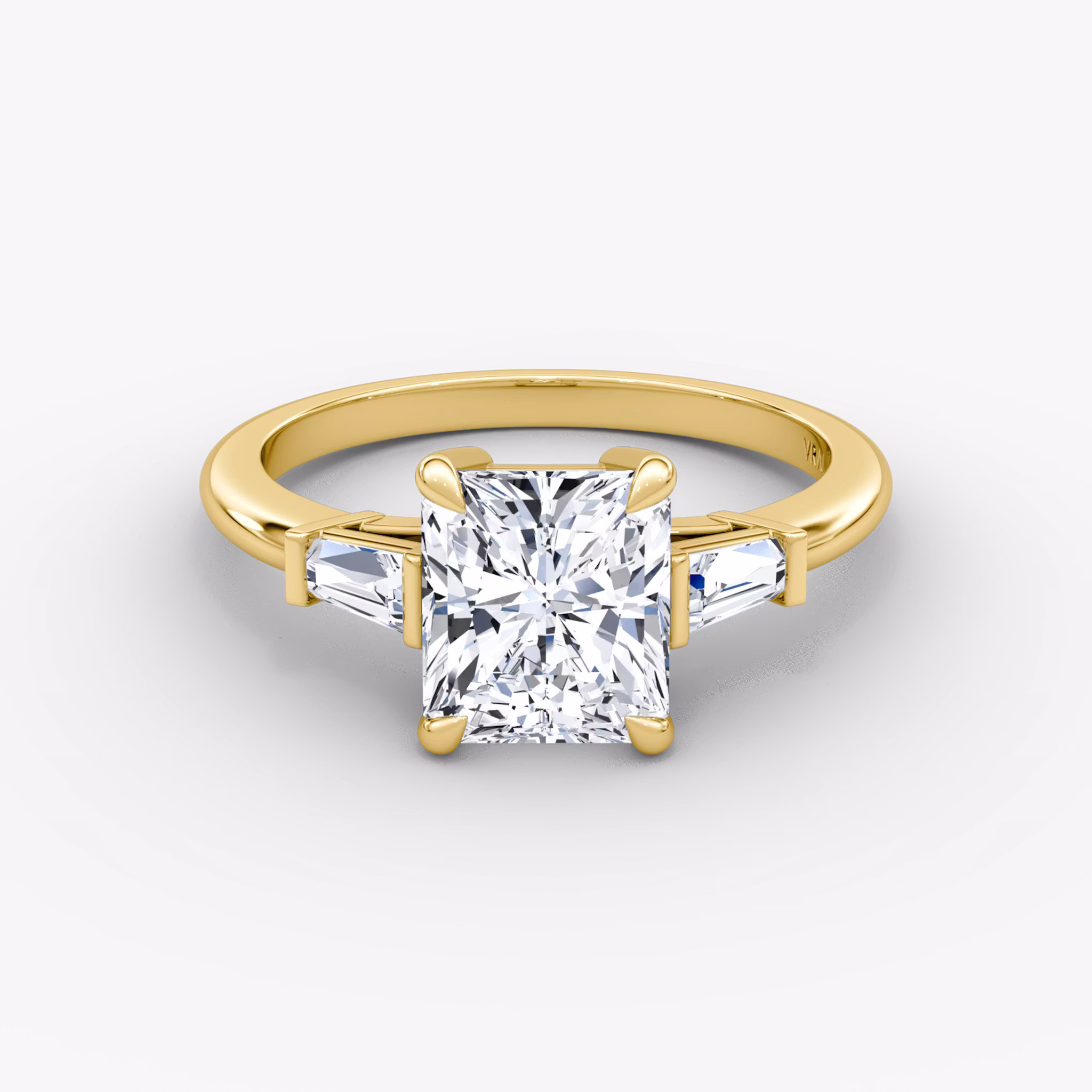 The Tapered Baguette Three Stone Radiant | Yellow Gold