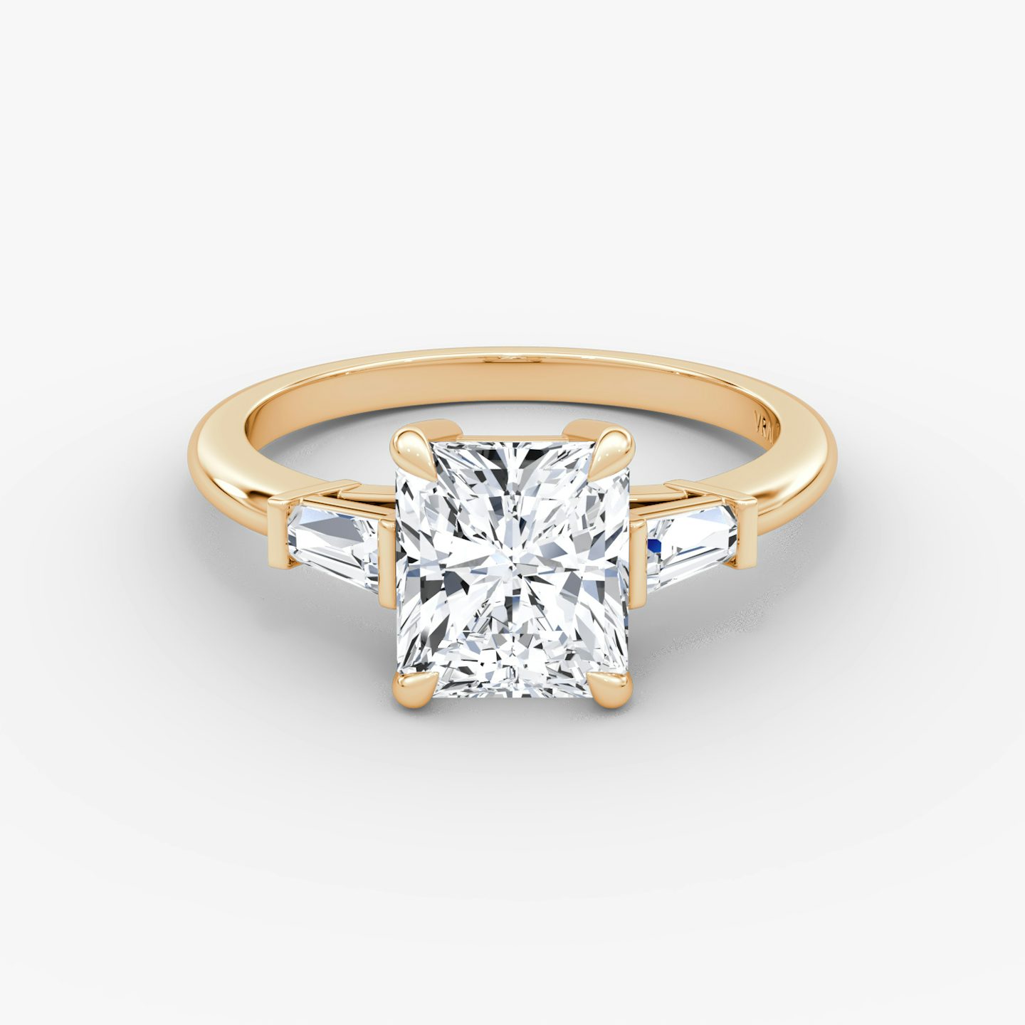 The Tapered Baguette Three Stone | Radiant | 14k | Rose Gold | bandAccent: Plain | excludeFromFeed: null | diamondOrientation: vertical | caratWeight: other